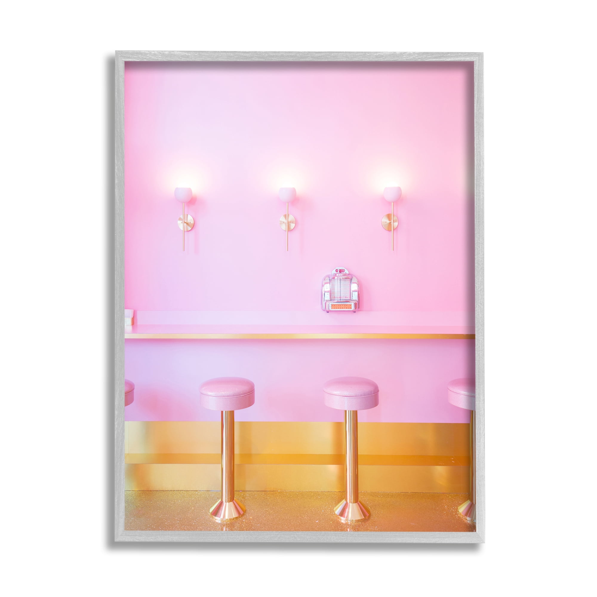 Stupell Industries Pastel Pink Diner Travel & Places Photography Gray Framed Art Print Wall Art, 16 x 20