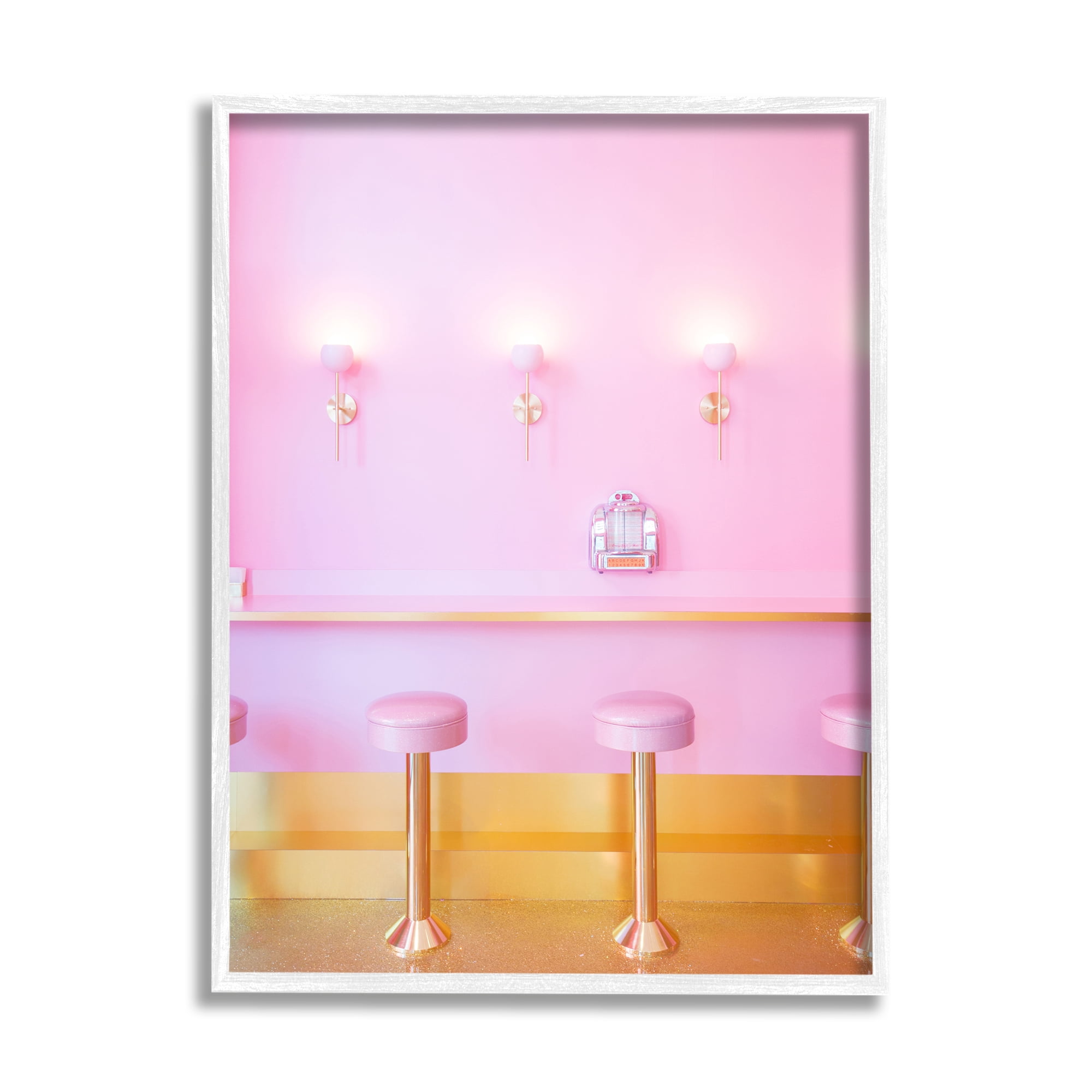 Stupell Industries Pastel Pink Diner Travel & Places Photography White Framed Art Print Wall Art, 16 x 20