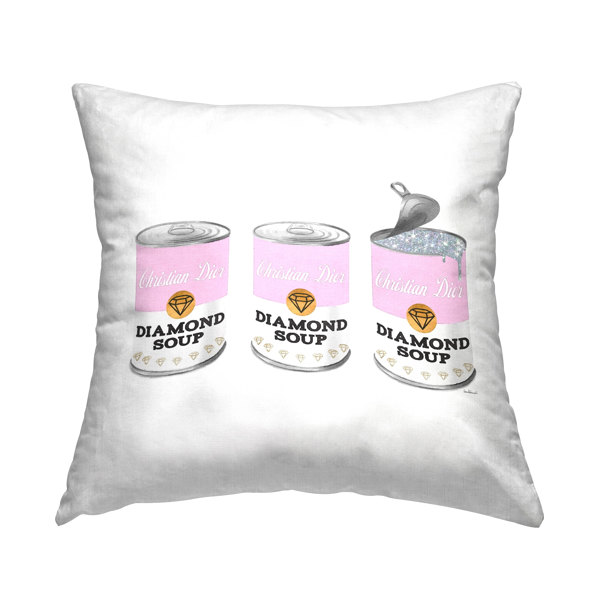 Stupell Industries Pastel Pink Fashion Diamond Soup Can Design by Amanda Greenwood Throw Pillow