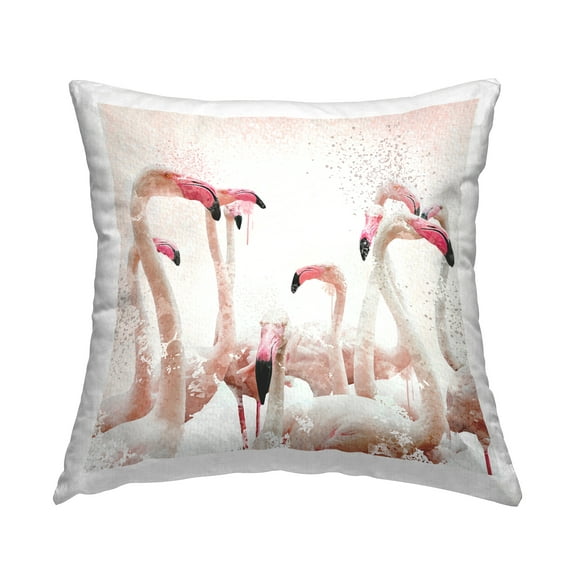 Stupell Industries Pastel Pink Flamingo Flock Square Decorative Printed Throw Pillow, 18 x 18