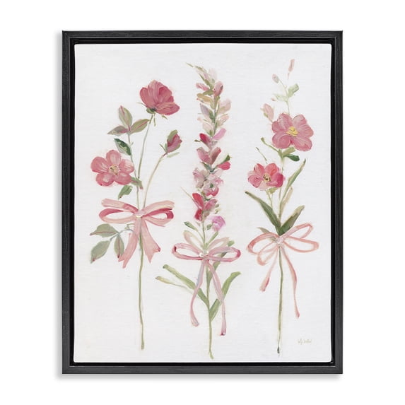 Stupell Industries Traditional Pastel Pink Floral Sprigs Black Floating Frame Canvas Art, 17 x 21, by Sally Swatland