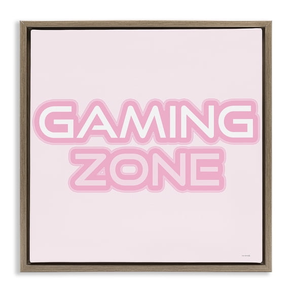 Stupell Industries Pastel Pink Gaming Zone Quotes and Sayings Painting Brown Floater Framed Canvas Art Print Wall Art, 25 x 25