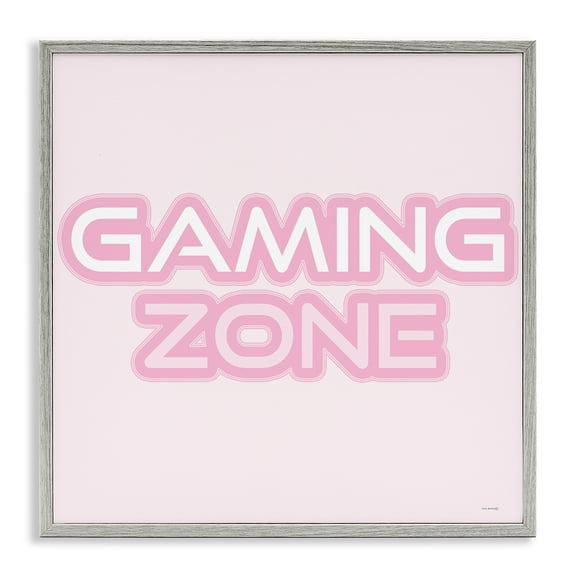 Stupell Industries Pastel Pink Gaming Zone Quotes and Sayings Painting Gray Framed Art Print Wall Art, 12 x 12