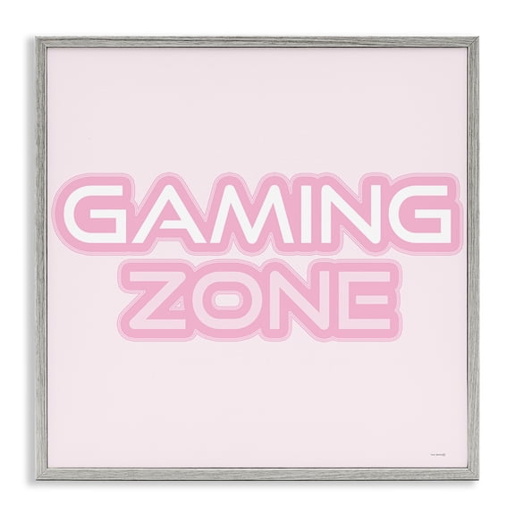 Stupell Industries Pastel Pink Gaming Zone Quotes and Sayings Painting Gray Framed Art Print Wall Art, 24 x 24