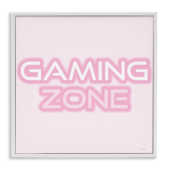 Stupell Industries Pastel Pink Gaming Zone Quotes and Sayings Painting White Framed Art Print Wall Art, 12 x 12
