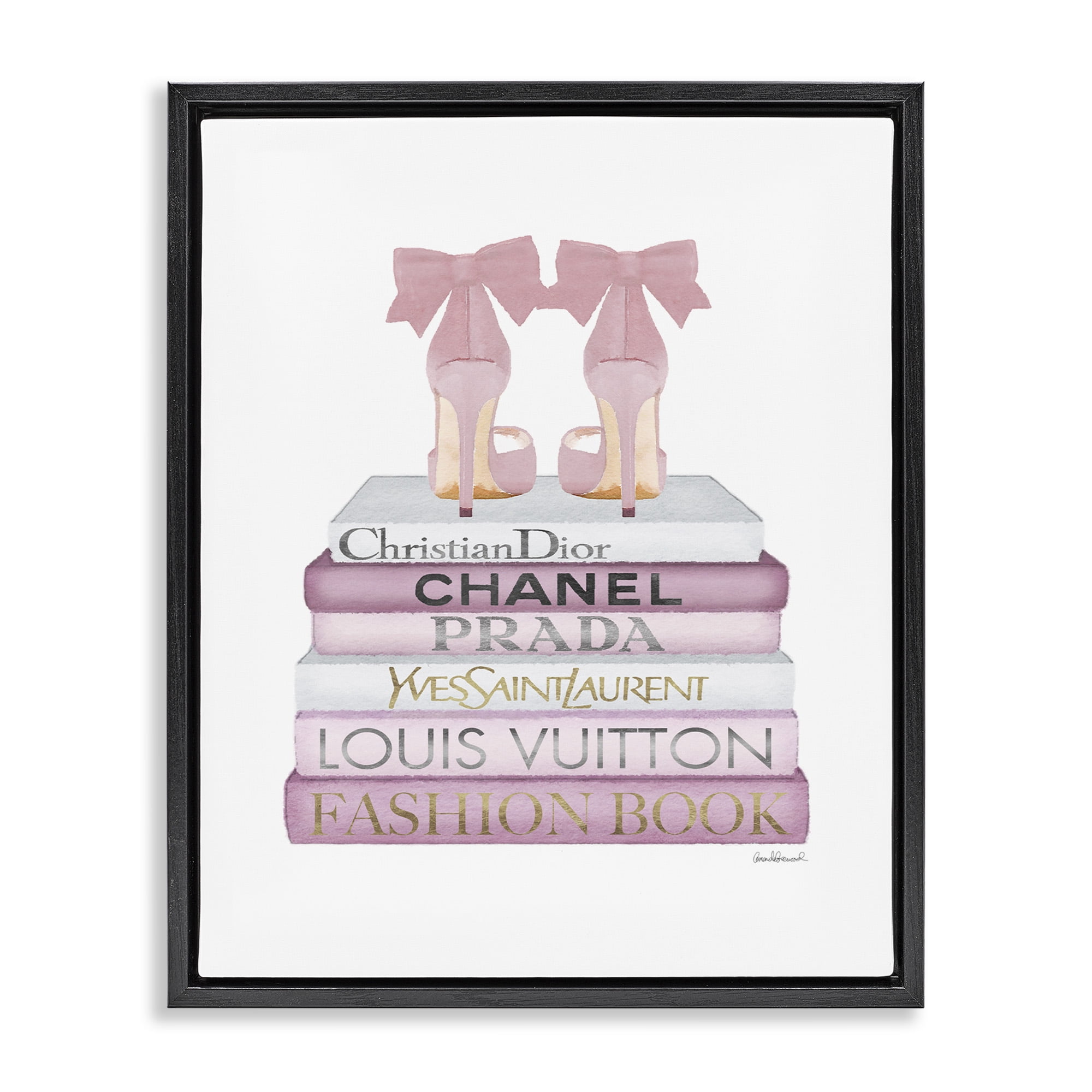 Stupell Industries Pastel Pink Heels & Books Beauty & Fashion Painting Black Floater Framed Canvas Art Print Wall Art, 25 x 31