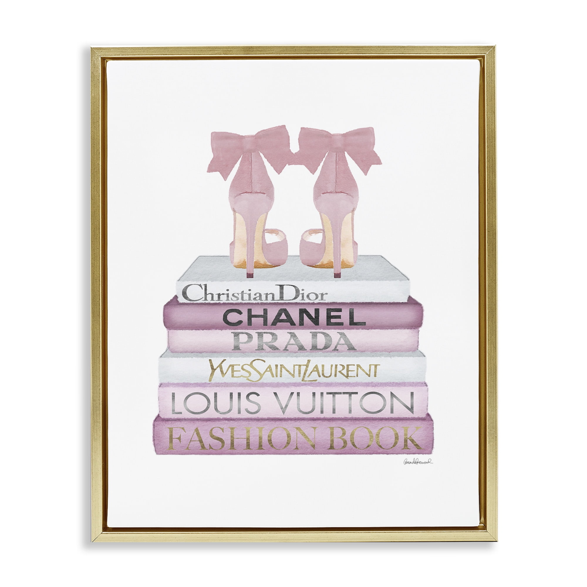 Pastel Pink Heels and Books Canvas Print with Gold Frame, 25 x 31