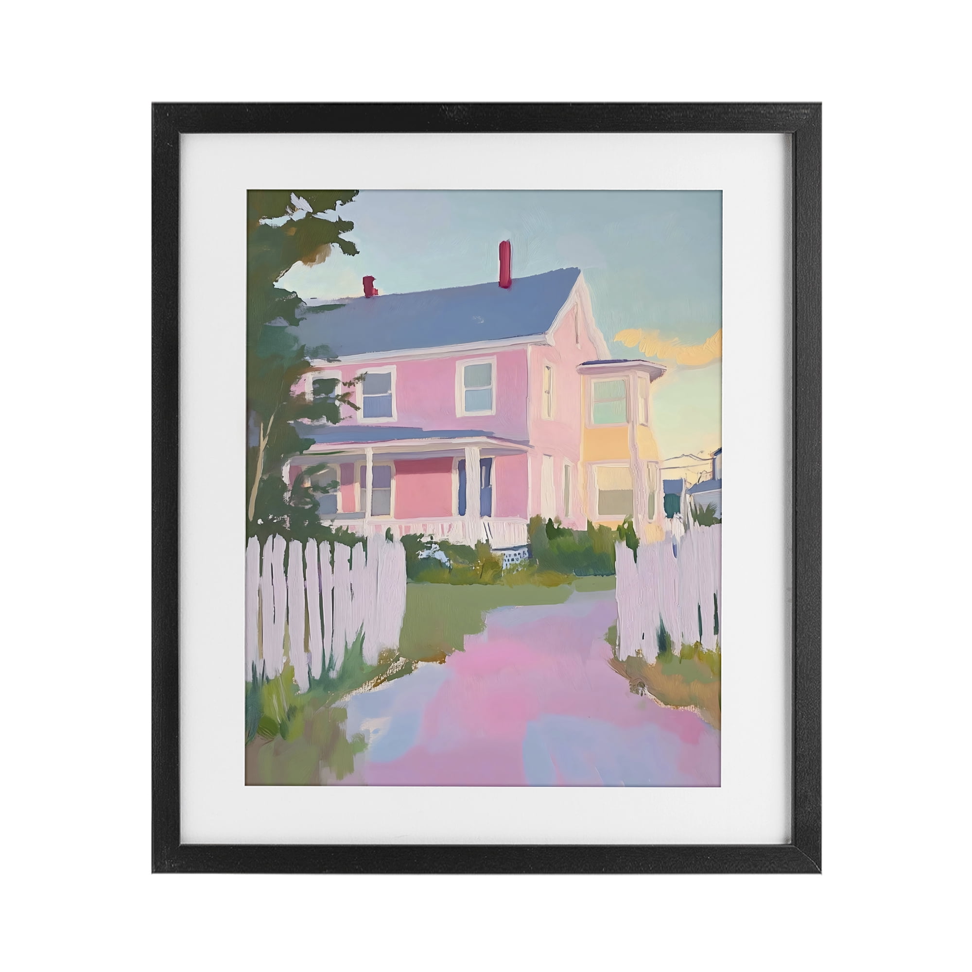 Stupell Industries Pastel Pink House with Fence Black Framed Print Under Glass, design by The Prints Vibe