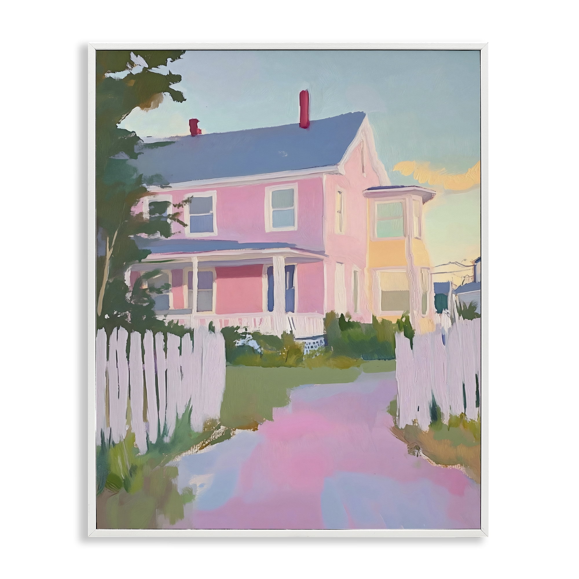 Stupell Industries Pastel Pink House with Fence White Framed Giclee Art, design by The Prints Vibe