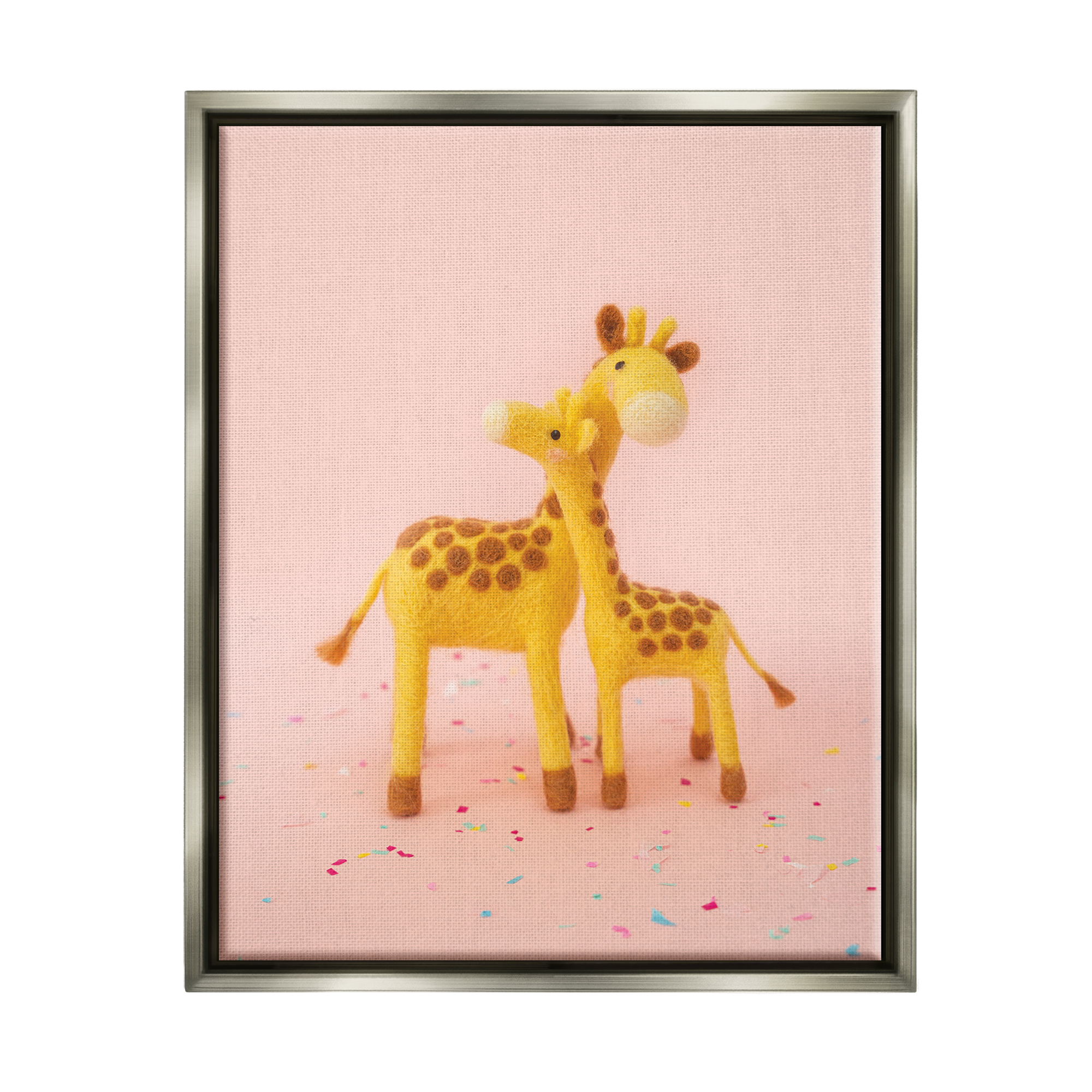 Stupell Industries Pastel Pink Hugging Giraffes Animals & Insects Photography Gray Floater Framed Art Print Wall Art