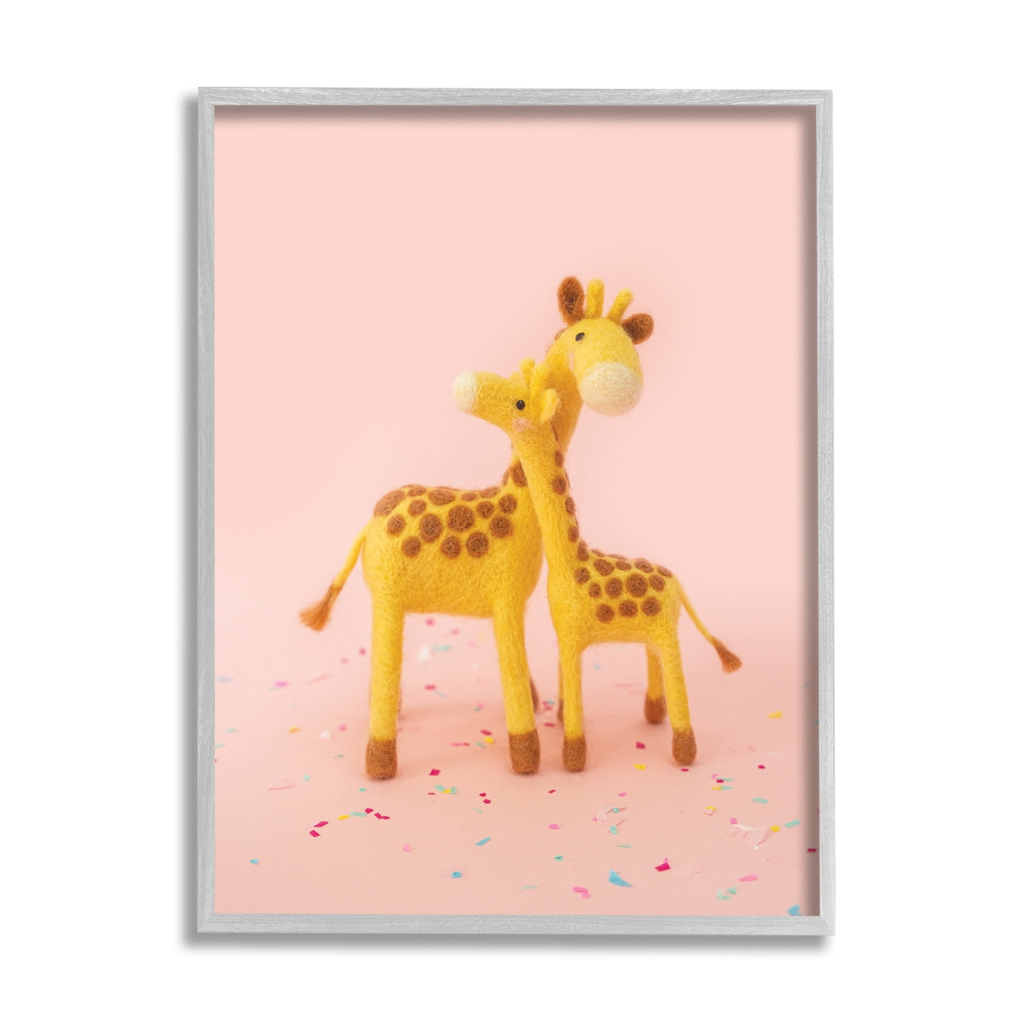 Stupell Industries Pastel Pink Hugging Giraffes Animals & Insects Photography Gray Framed Art Print Wall Art
