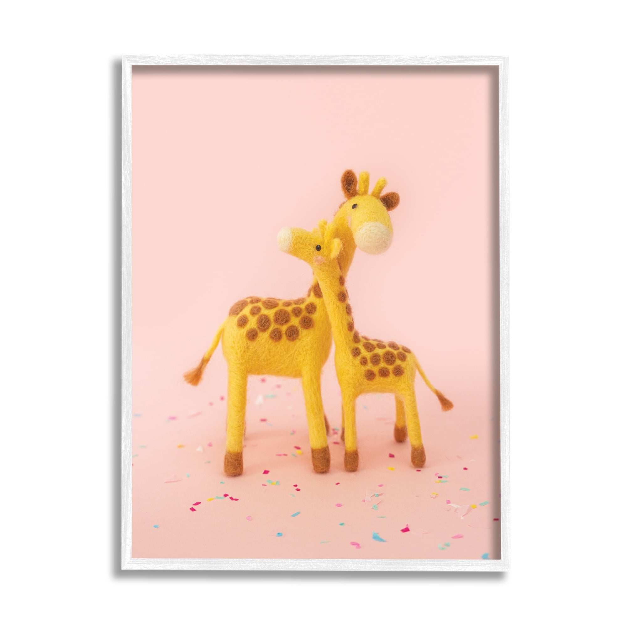 Stupell Industries Pastel Pink Hugging Giraffes Animals & Insects Photography White Framed Art Print Wall Art