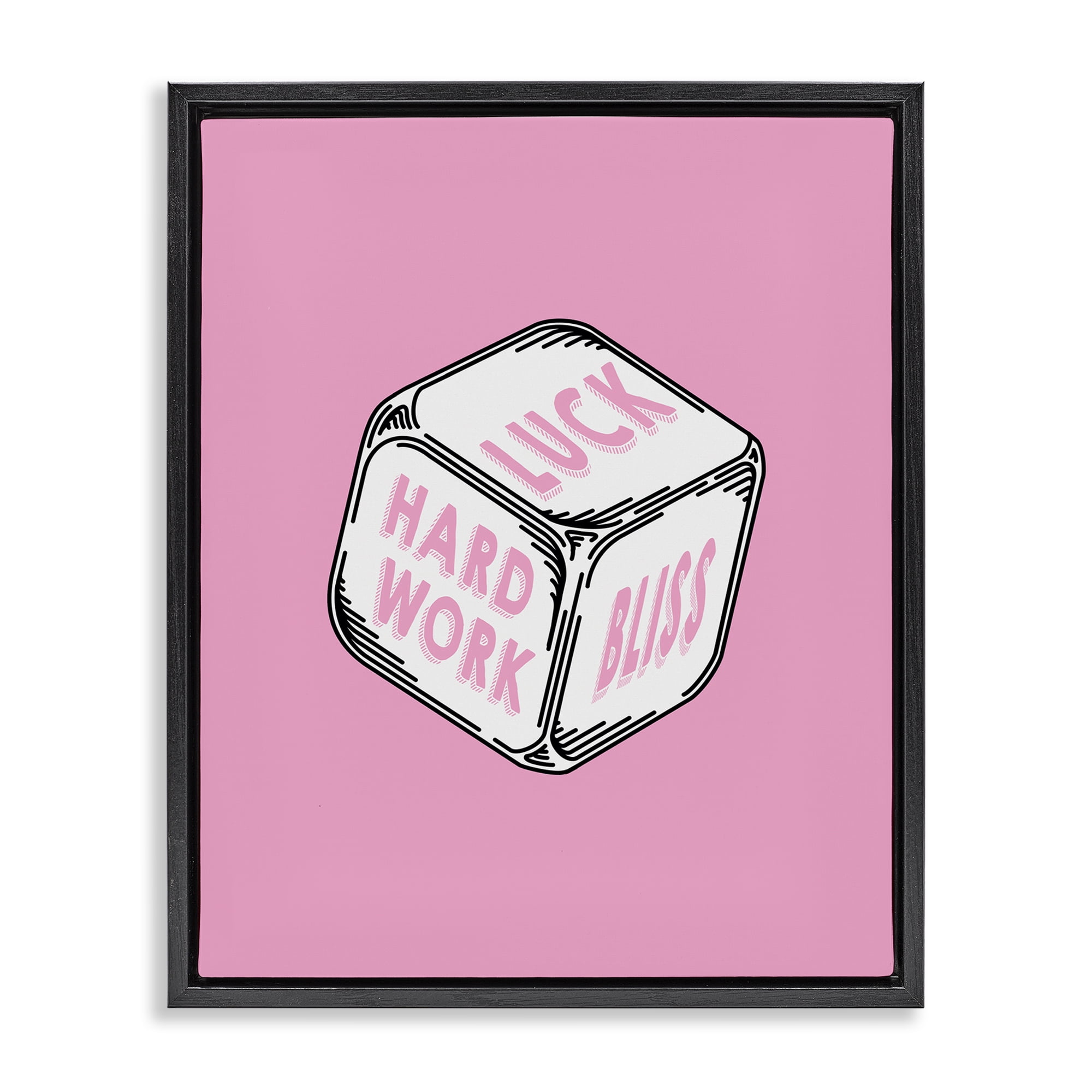Stupell Industries Pastel Pink Lucky Dice Entertainment Painting Black Floater Framed Canvas Art Print Wall Art, 25 x 31