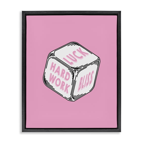 Stupell Industries Pastel Pink Lucky Dice Entertainment Painting Black Floater Framed Canvas Art Print Wall Art, 25 x 31