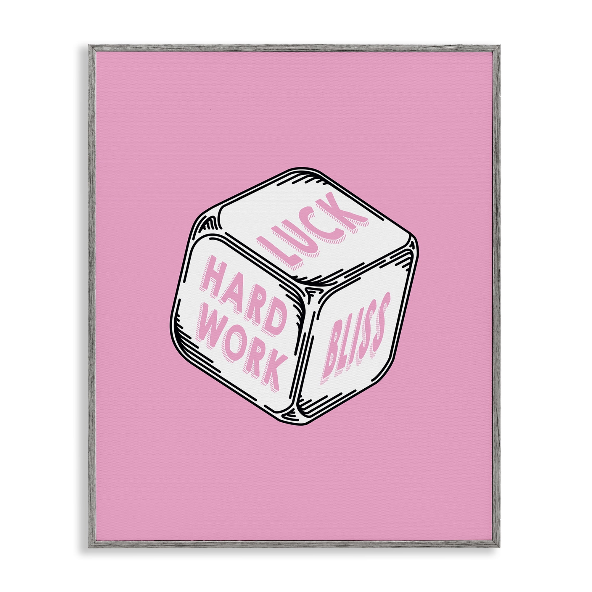 Stupell Industries Pastel Pink Lucky Dice Entertainment Painting Gray Framed Art Print Wall Art, 11 x 14