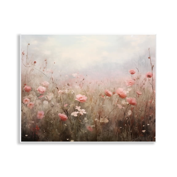 Stupell Industries Pastel Pink Meadow Flowers Landscape & Nature Painting Unframed Art Print Wall Art, 14 x 11