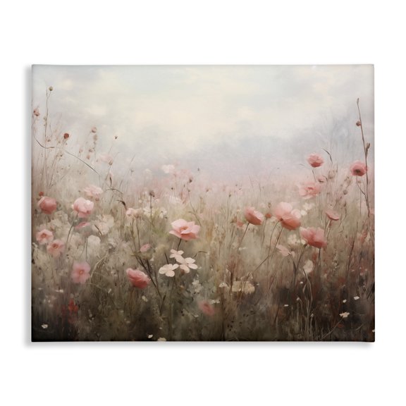 Stupell Industries Pastel Pink Meadow Flowers Landscape & Nature Painting Wrapped Canvas Canvas Art Print Wall Art, 30 x 24