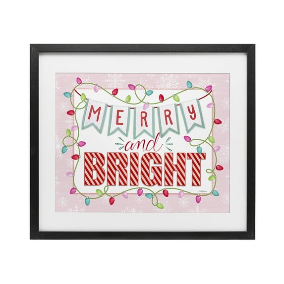 Stupell Industries Pastel Pink Merry & Bright Black Framed Print Under Glass design by Nicole Tamarin, 13 x 16