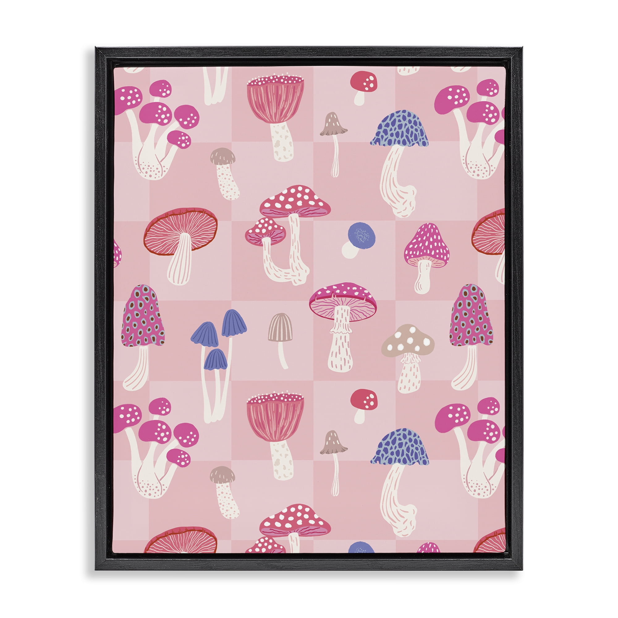 Stupell Industries Pastel Pink Mushrooms Plants & Flowers Painting Black Floater Framed Canvas Art Print Wall Art, 25 x 31