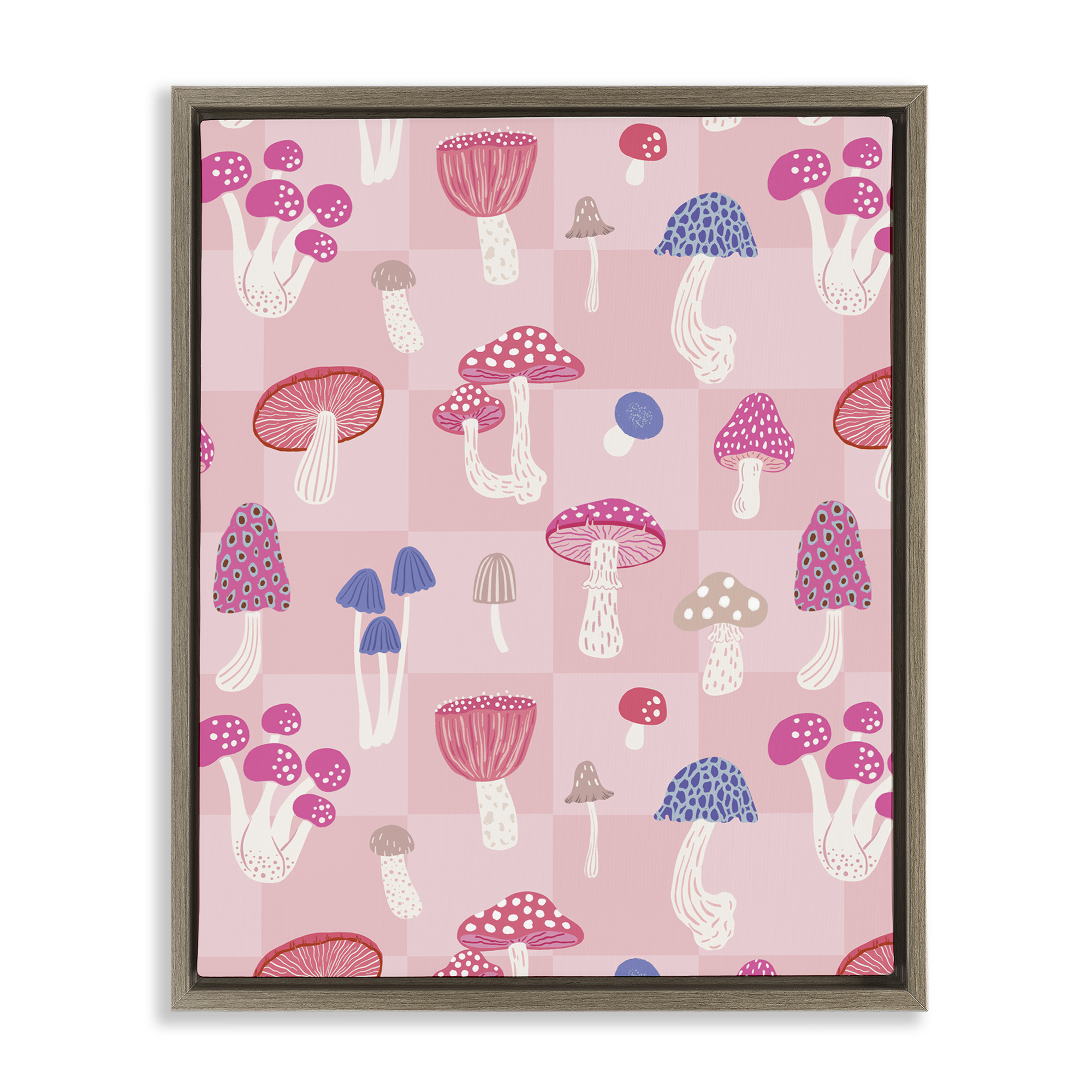 Stupell Industries Pastel Pink Mushrooms Plants & Flowers Painting Brown Floater Framed Canvas Art Print Wall Art, 25 x 31