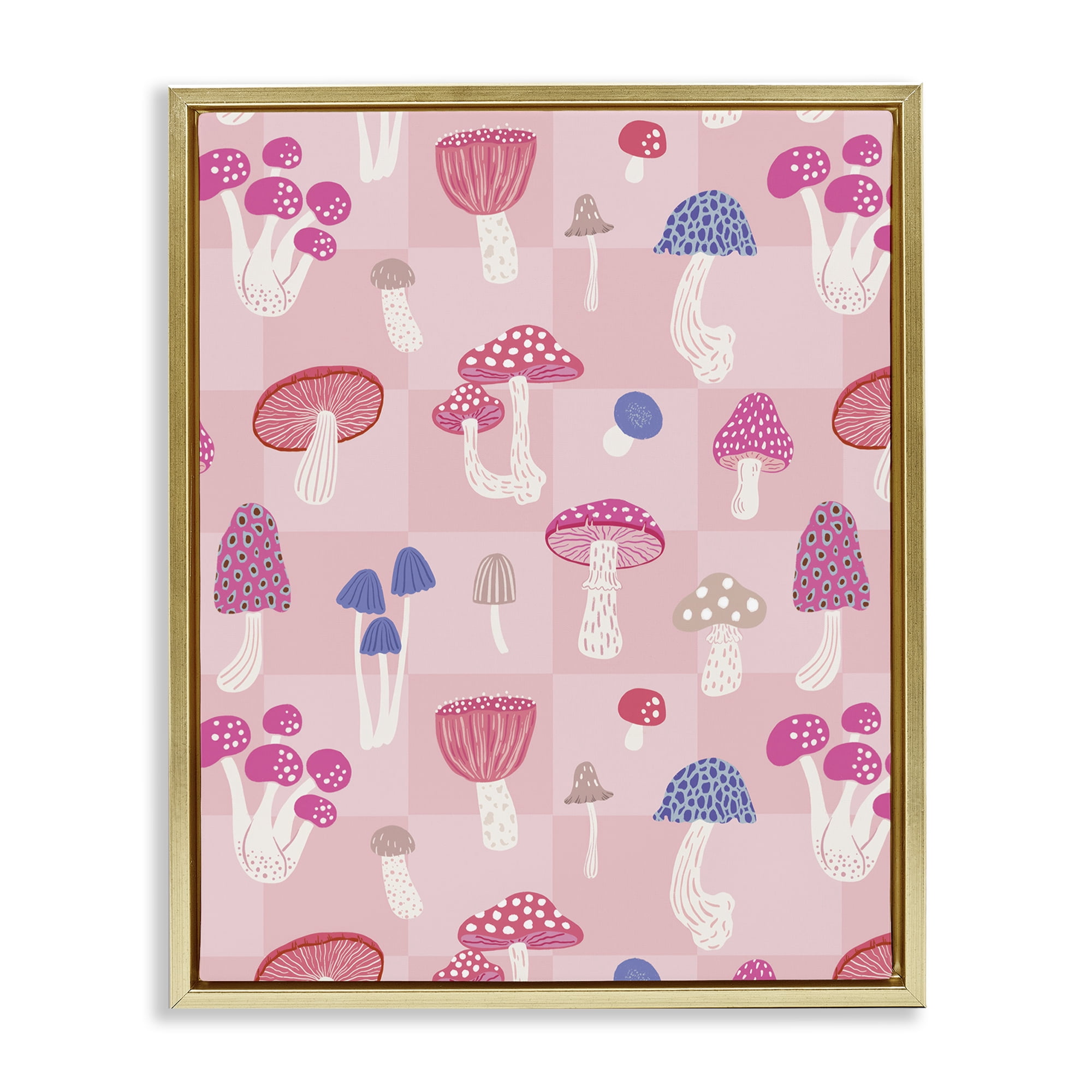Stupell Industries Pastel Pink Mushrooms Plants & Flowers Painting Gold Floater Framed Canvas Art Print Wall Art, 17 x 21