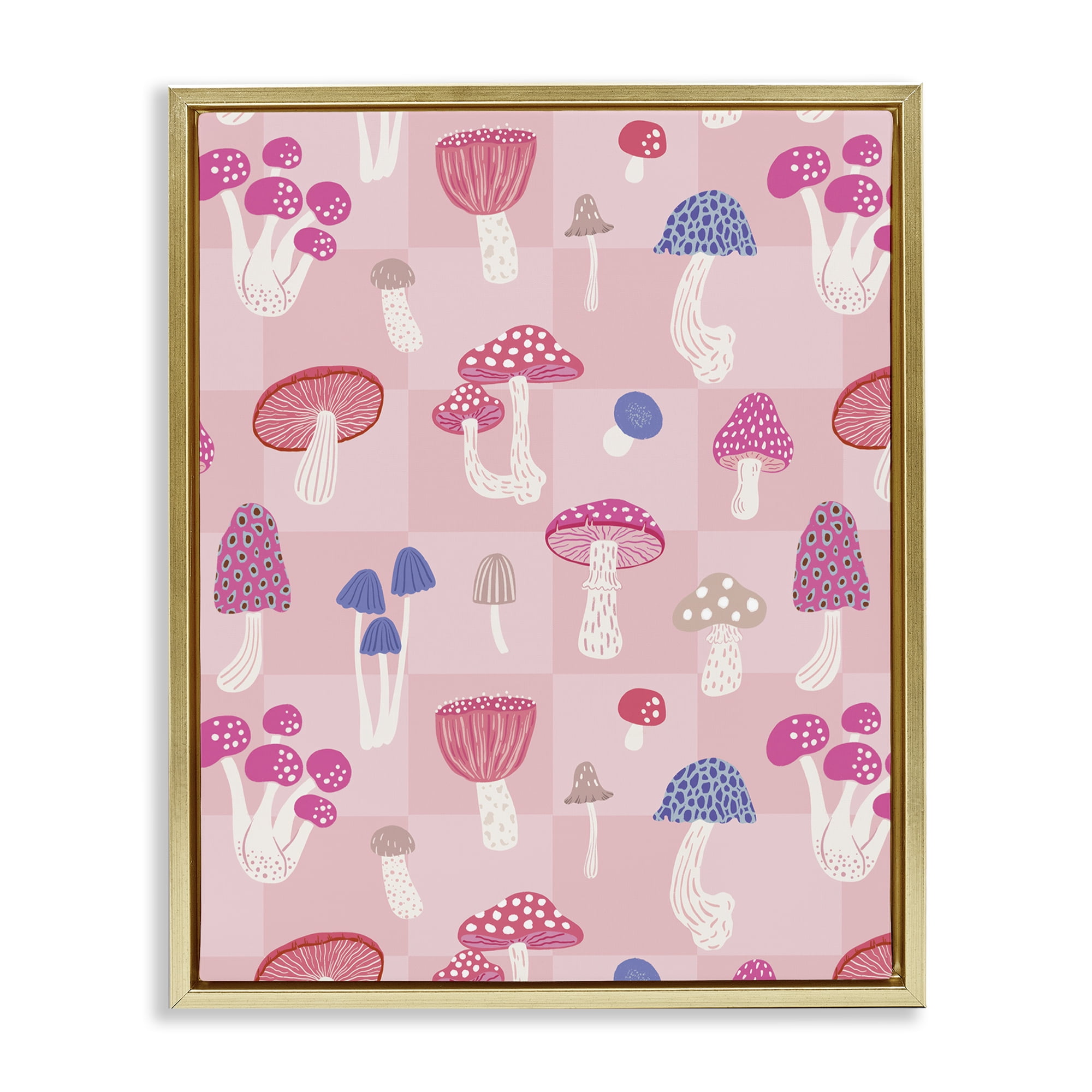 Stupell Industries Pastel Pink Mushrooms Plants & Flowers Painting Gold Floater Framed Canvas Art Print Wall Art, 25 x 31