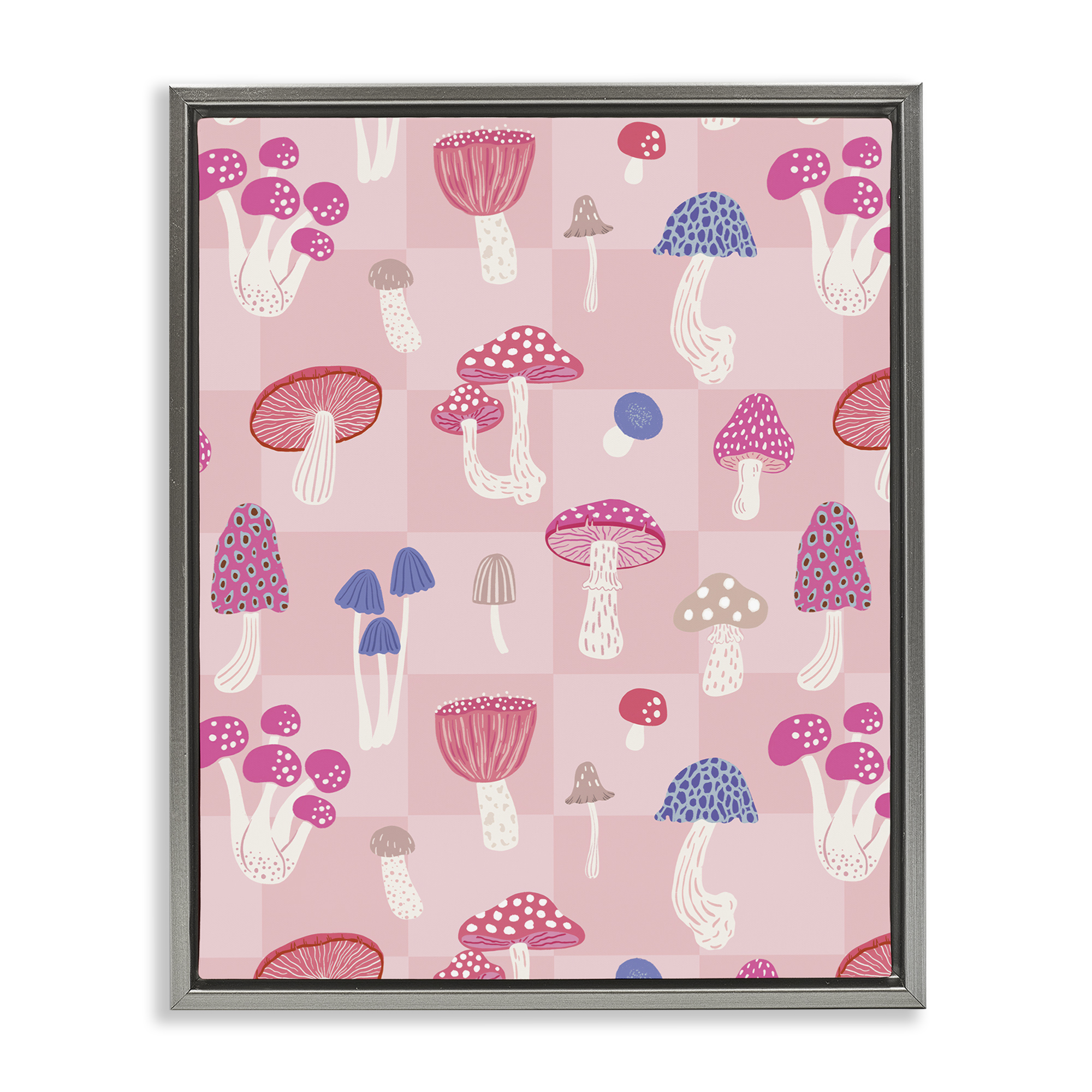 Stupell Industries Pastel Pink Mushrooms Plants & Flowers Painting Gray Floater Framed Canvas Art Print Wall Art, 17 x 21