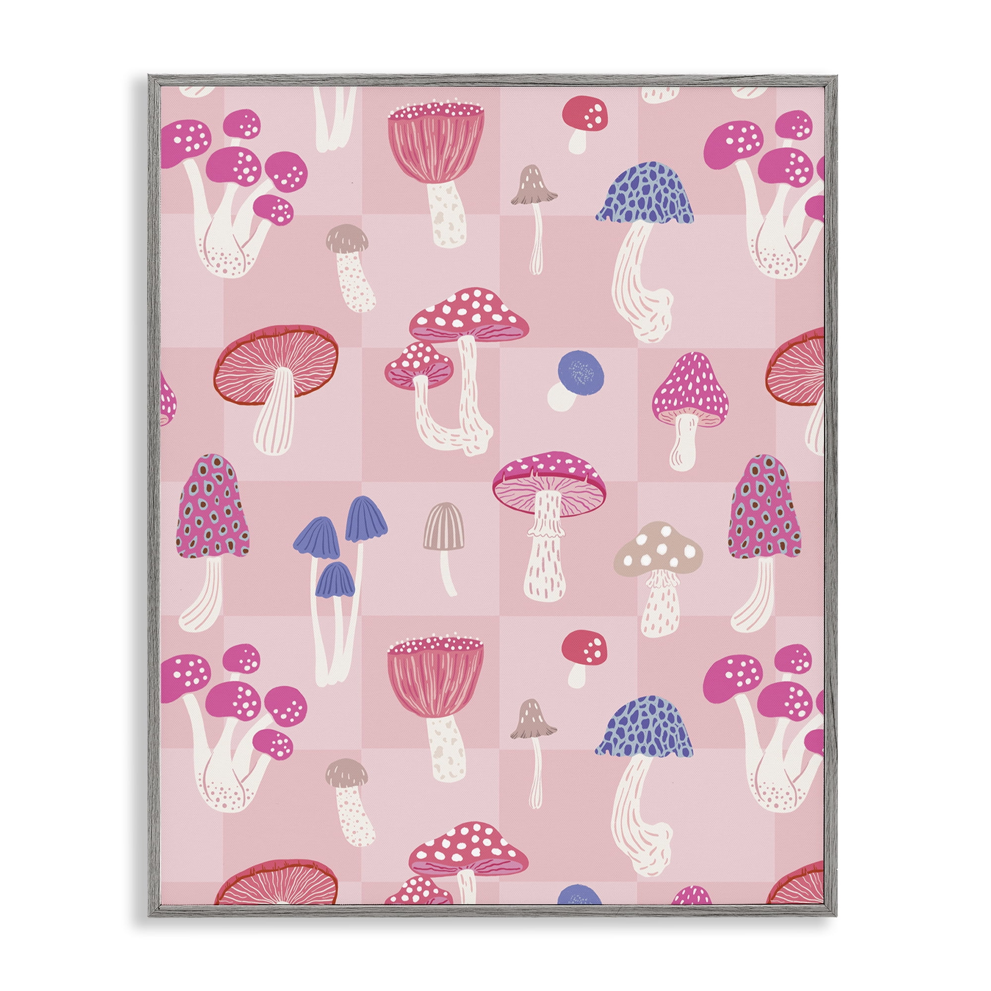 Stupell Industries Pastel Pink Mushrooms Plants & Flowers Painting Gray Framed Art Print Wall Art, 16 x 20