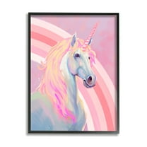 Stupell Industries Pastel Pink Unicorn Fairy Tales & Fantasy Painting Black Framed Art Print Wall Art, 11 x 14