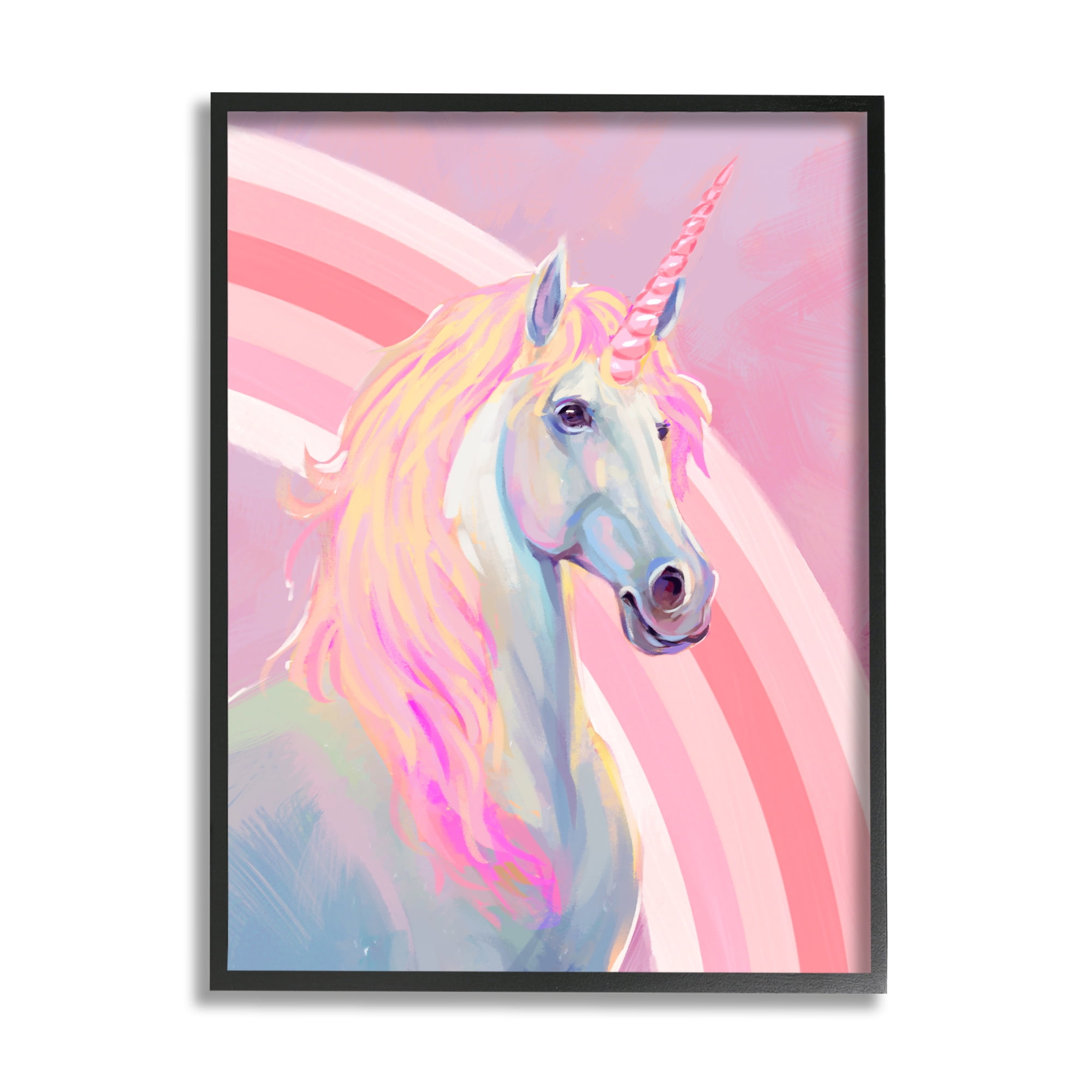 Stupell Industries Pastel Pink Unicorn Fairy Tales & Fantasy Painting Black Framed Art Print Wall Art, 16 x 20