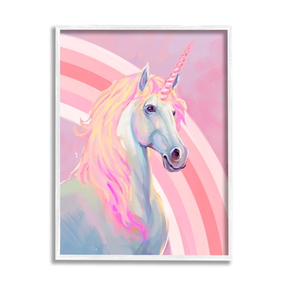 Stupell Industries Pastel Pink Unicorn Fairy Tales & Fantasy Painting White Framed Art Print Wall Art, 16 x 20