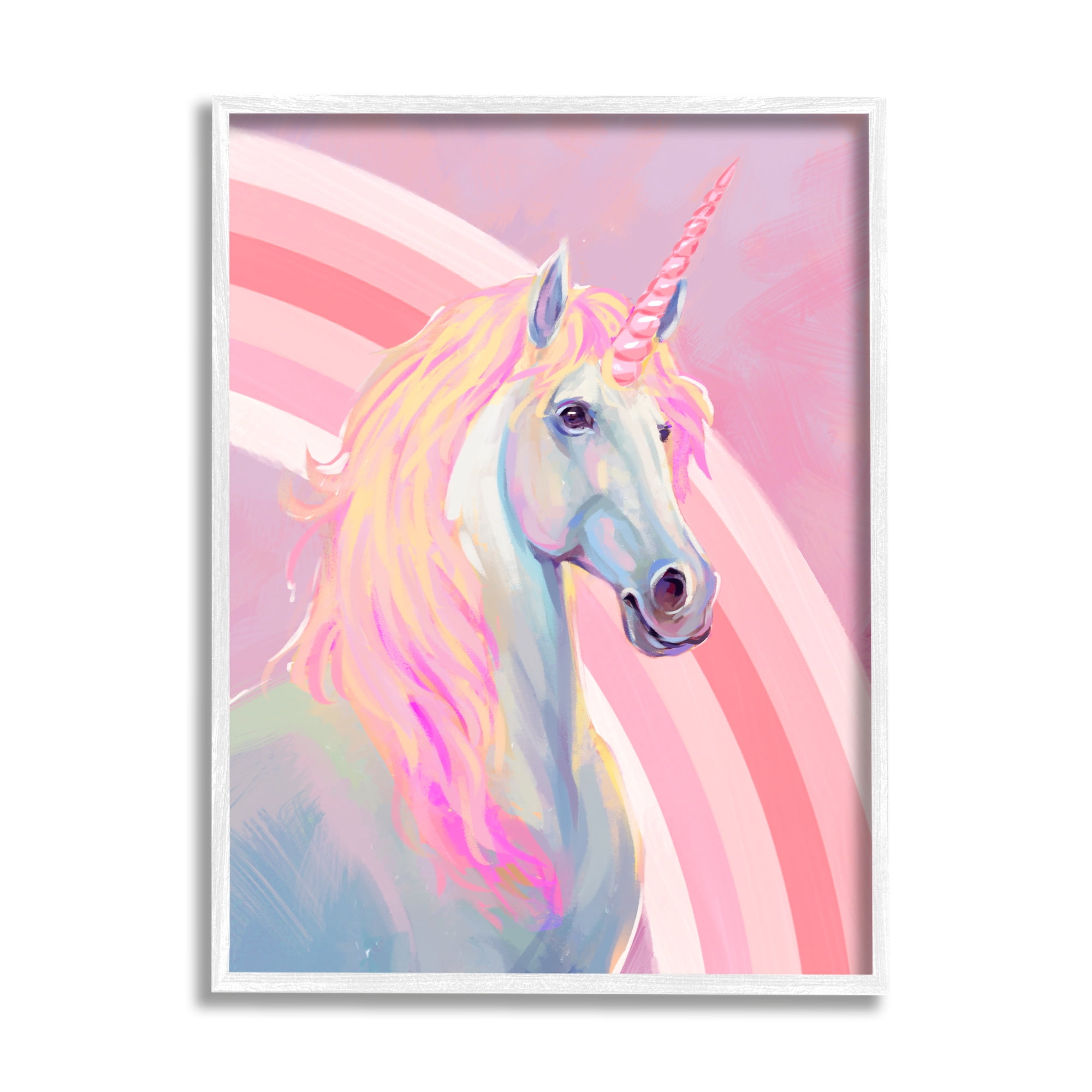 Stupell Industries Pastel Pink Unicorn Fairy Tales & Fantasy Painting White Framed Art Print Wall Art, 24 x 30