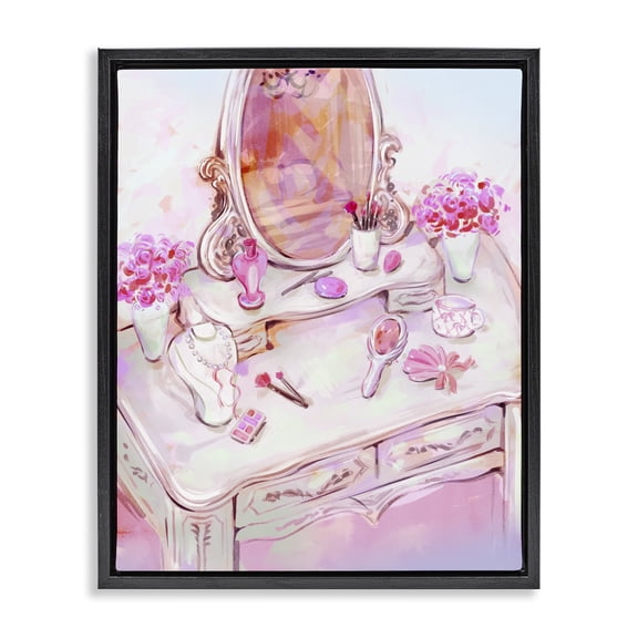 Stupell Industries Pastel Pink Vanity View Fashion Painting Black Floater Framed Canvas Art Print Wall Art, 17 x 21