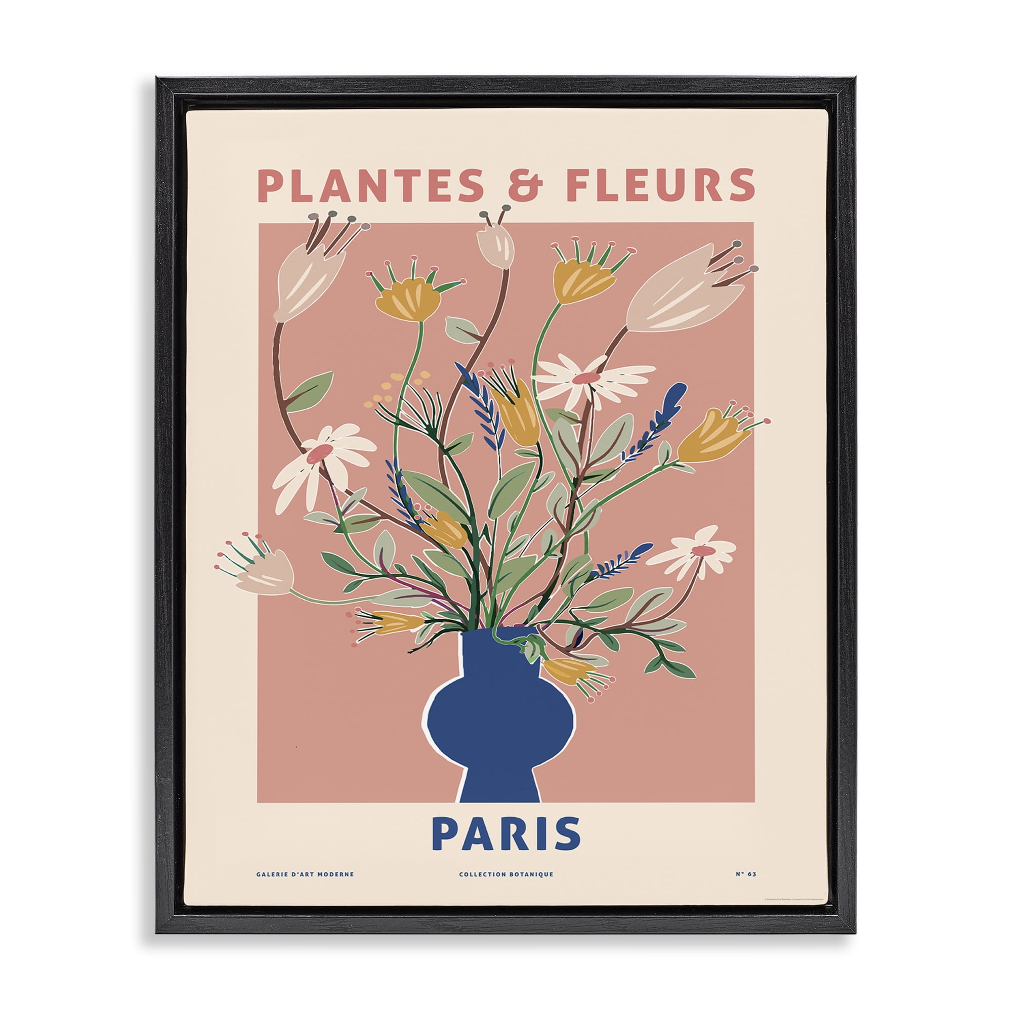 Stupell Industries Pastel Plantes & Fleurs Plants & Flowers Painting Black Floater Framed Canvas Art Print Wall Art, 25 x 31