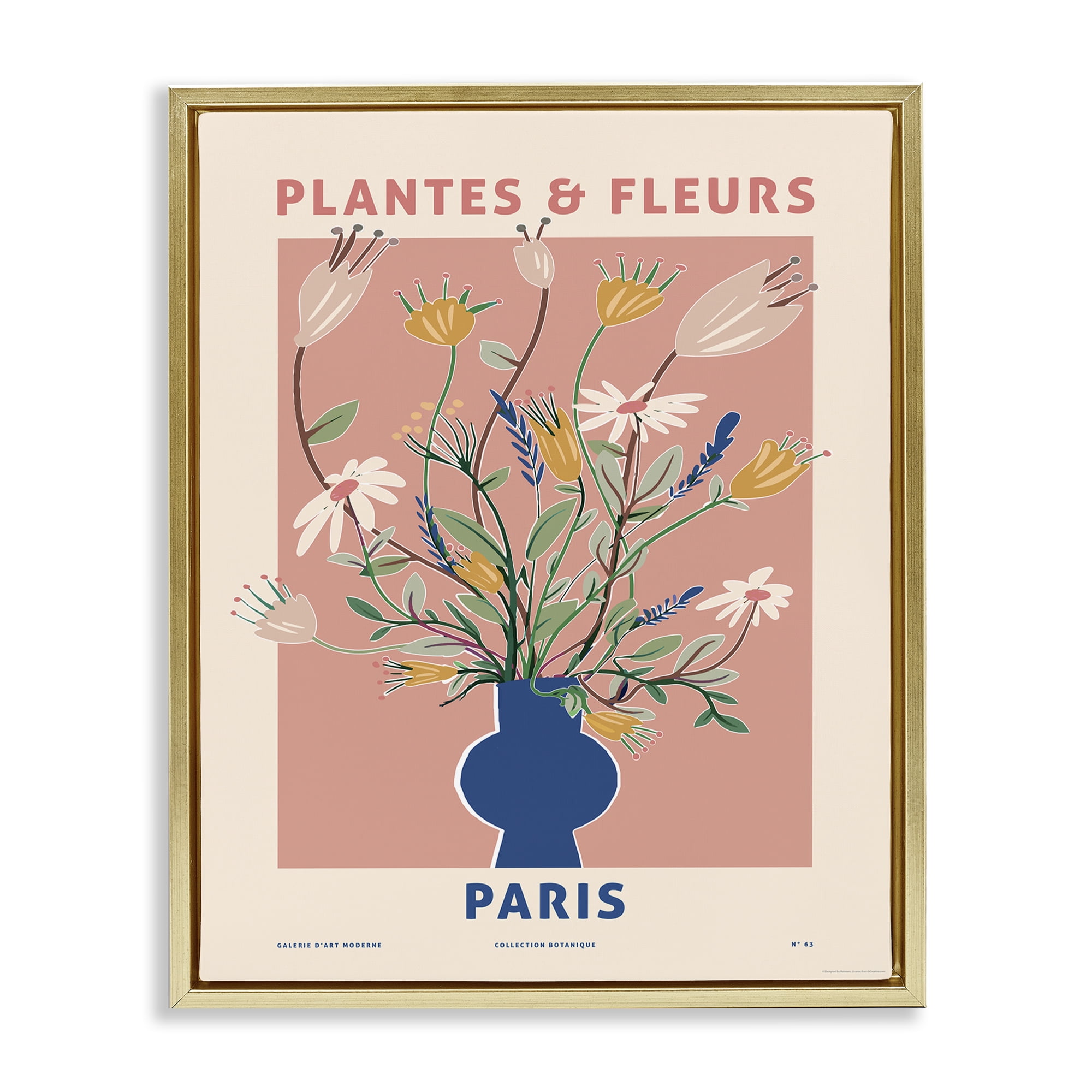 Stupell Industries Pastel Plantes & Fleurs Plants & Flowers Painting Gold Floater Framed Canvas Art Print Wall Art, 17 x 21