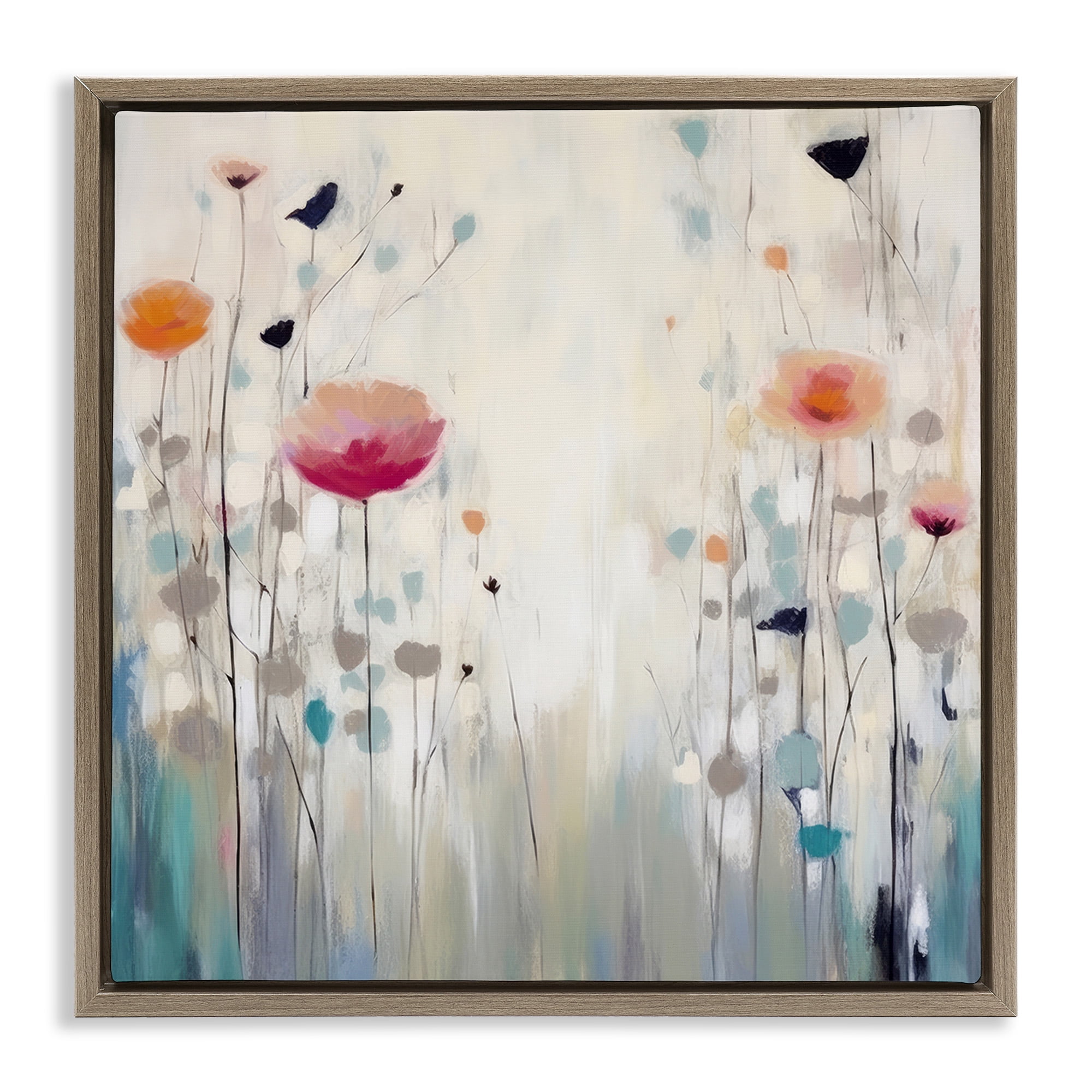 Stupell Industries Pastel Poppies Painting Botanical & Floral Painting Brown Floater Framed Canvas Art Print Wall Art, 18 x 18