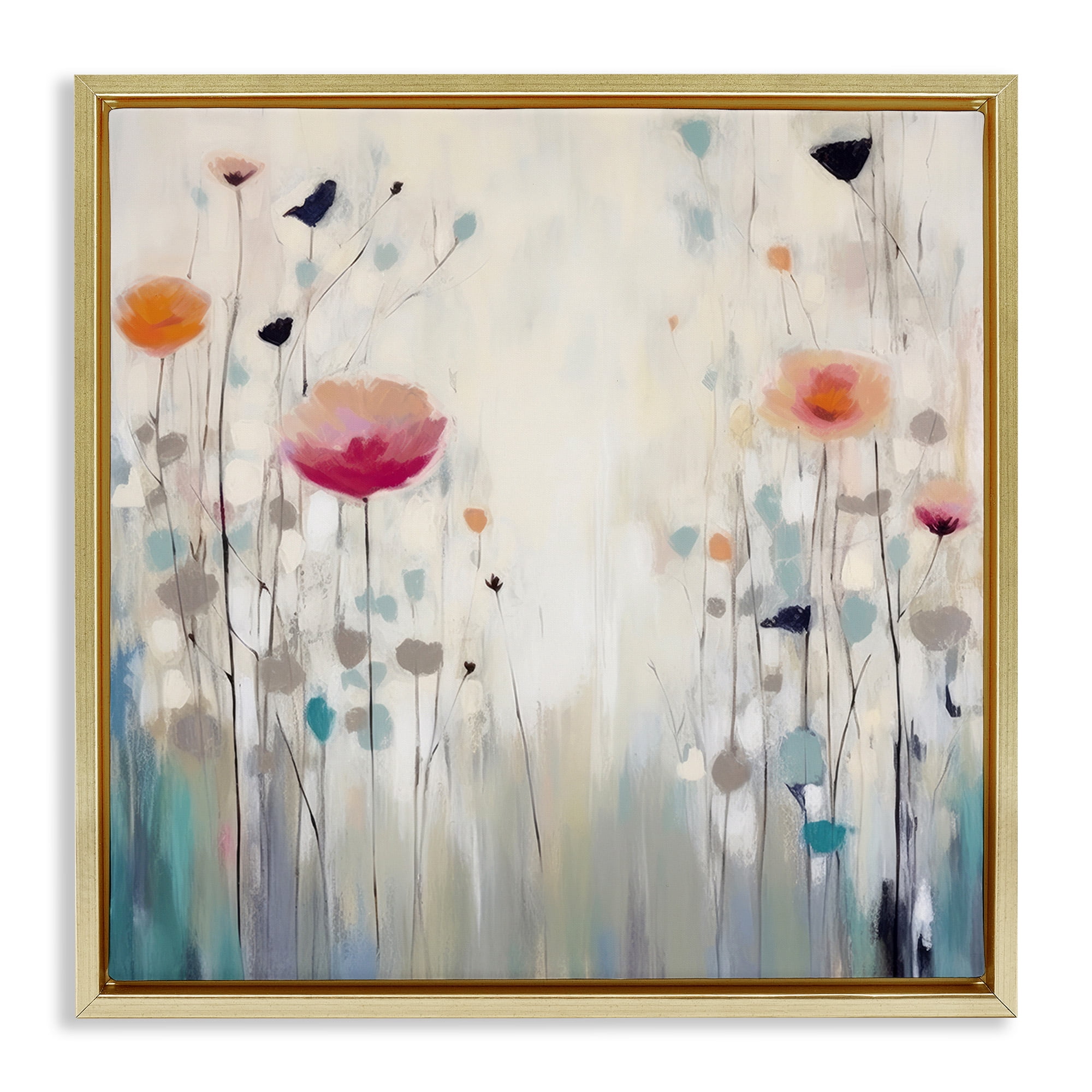 Stupell Industries Pastel Poppies Painting Botanical & Floral Painting Gold Floater Framed Canvas Art Print Wall Art, 18 x 18