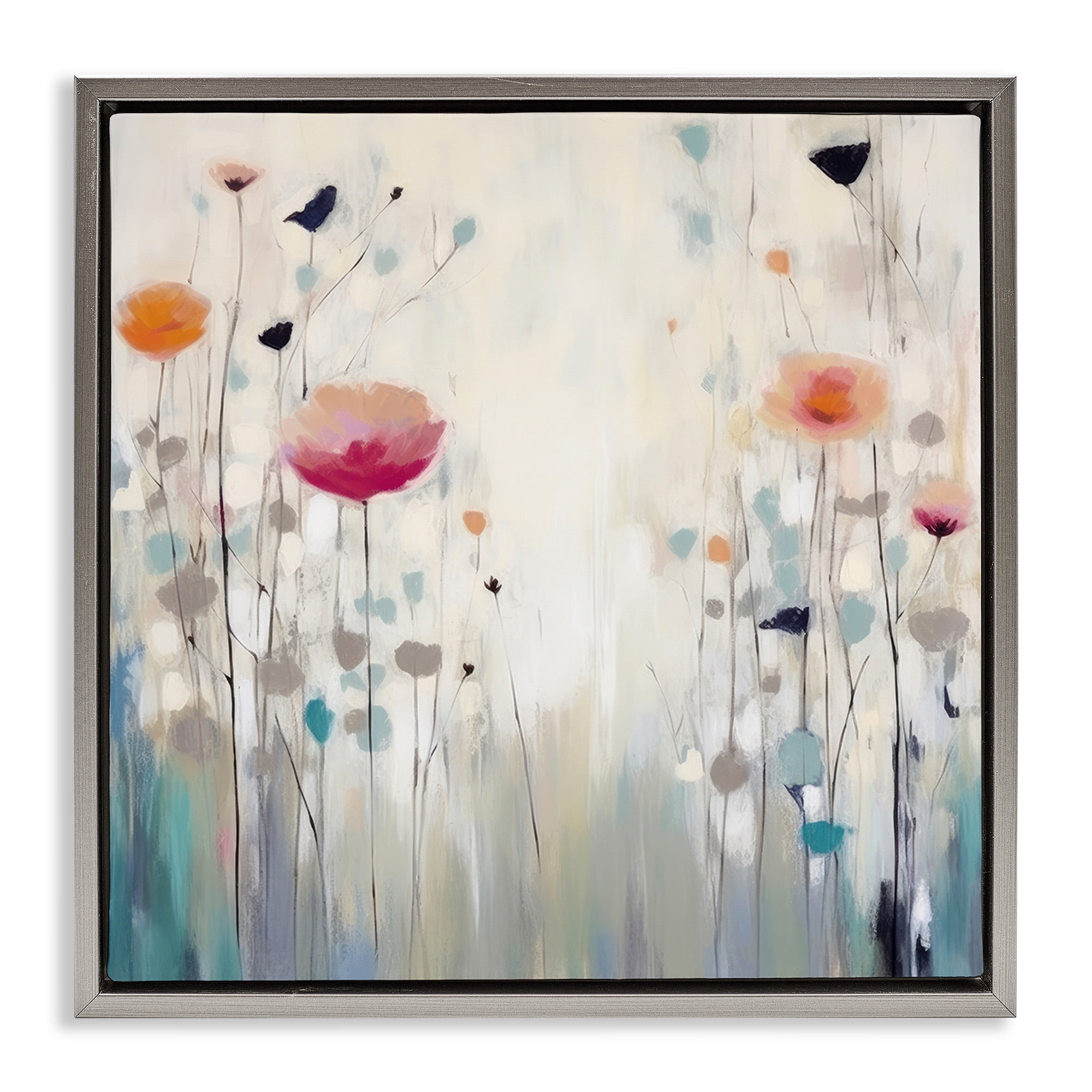 Stupell Industries Pastel Poppies Painting Botanical & Floral Painting Gray Floater Framed Canvas Art Print Wall Art, 18 x 18