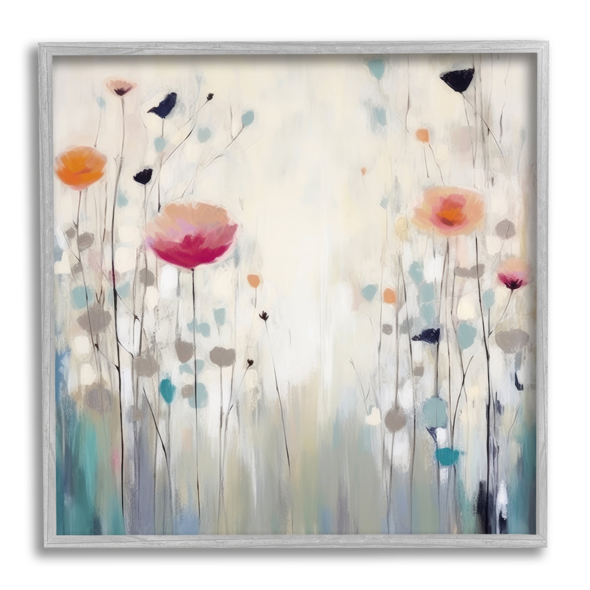 Stupell Industries Pastel Poppies Painting Botanical & Floral Painting Gray Framed Art Print Wall Art, 24 x 24