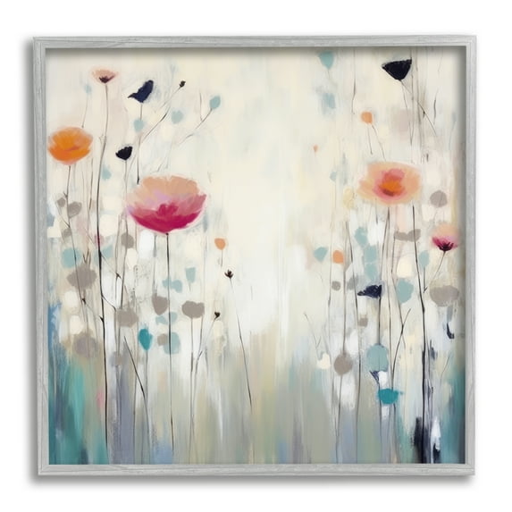Stupell Industries Pastel Poppies Painting Botanical & Floral Painting Gray Framed Art Print Wall Art, 24 x 24