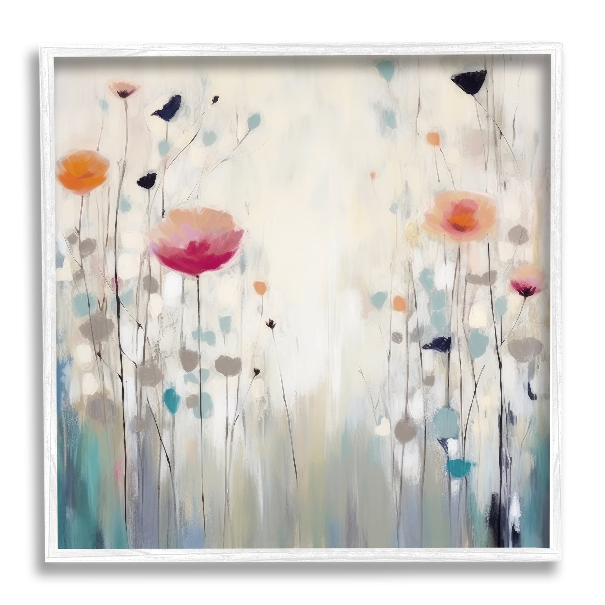 Stupell Industries Pastel Poppies Painting Botanical & Floral Painting White Framed Art Print Wall Art, 12 x 12