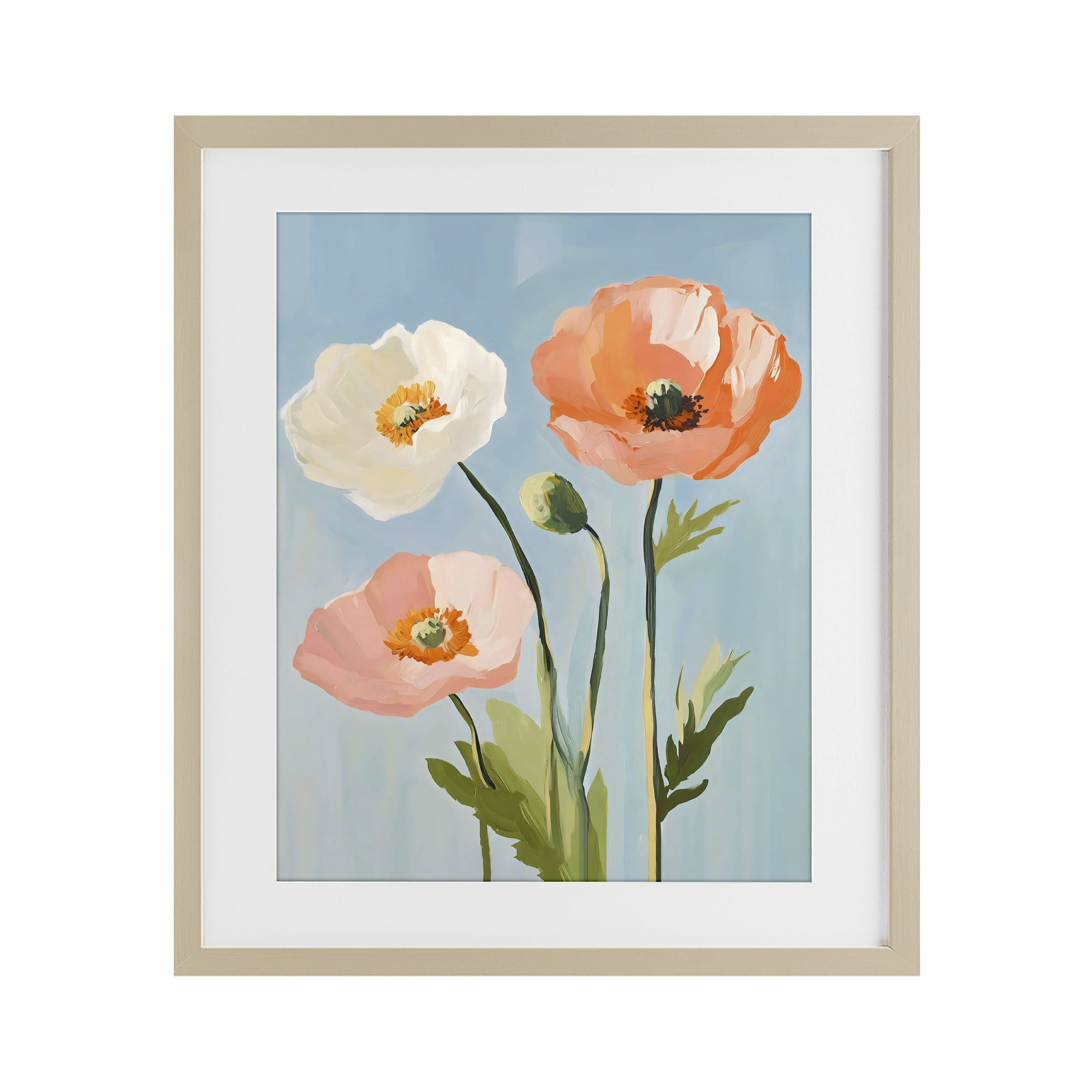 Stupell Industries Pastel Poppy Blooming Trio Birch Framed Print Under Glass, design by The Prints Vibe