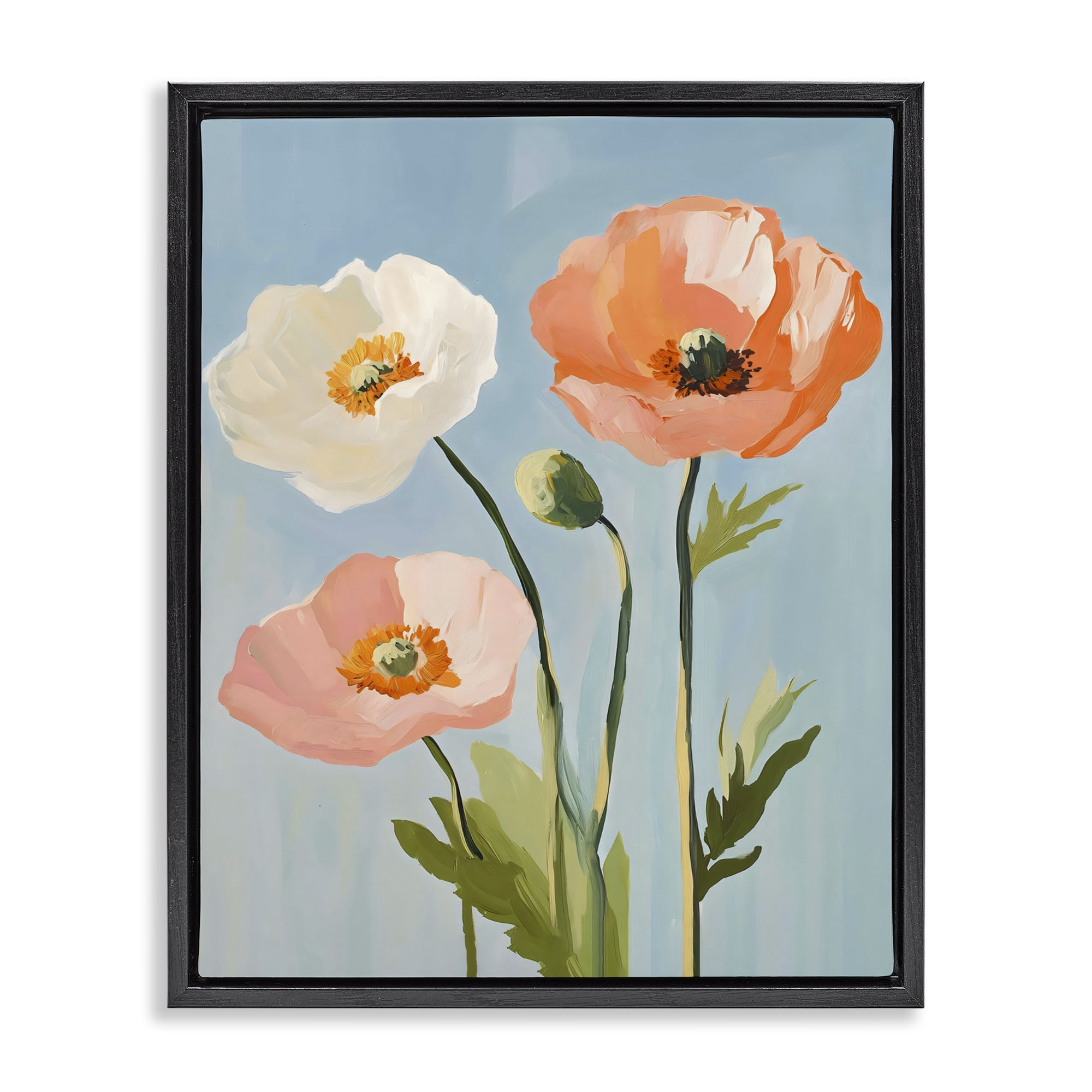 Stupell Industries Pastel Poppy Blooming Trio Black Framed Floater Canvas Wall Art, design by The Prints Vibe