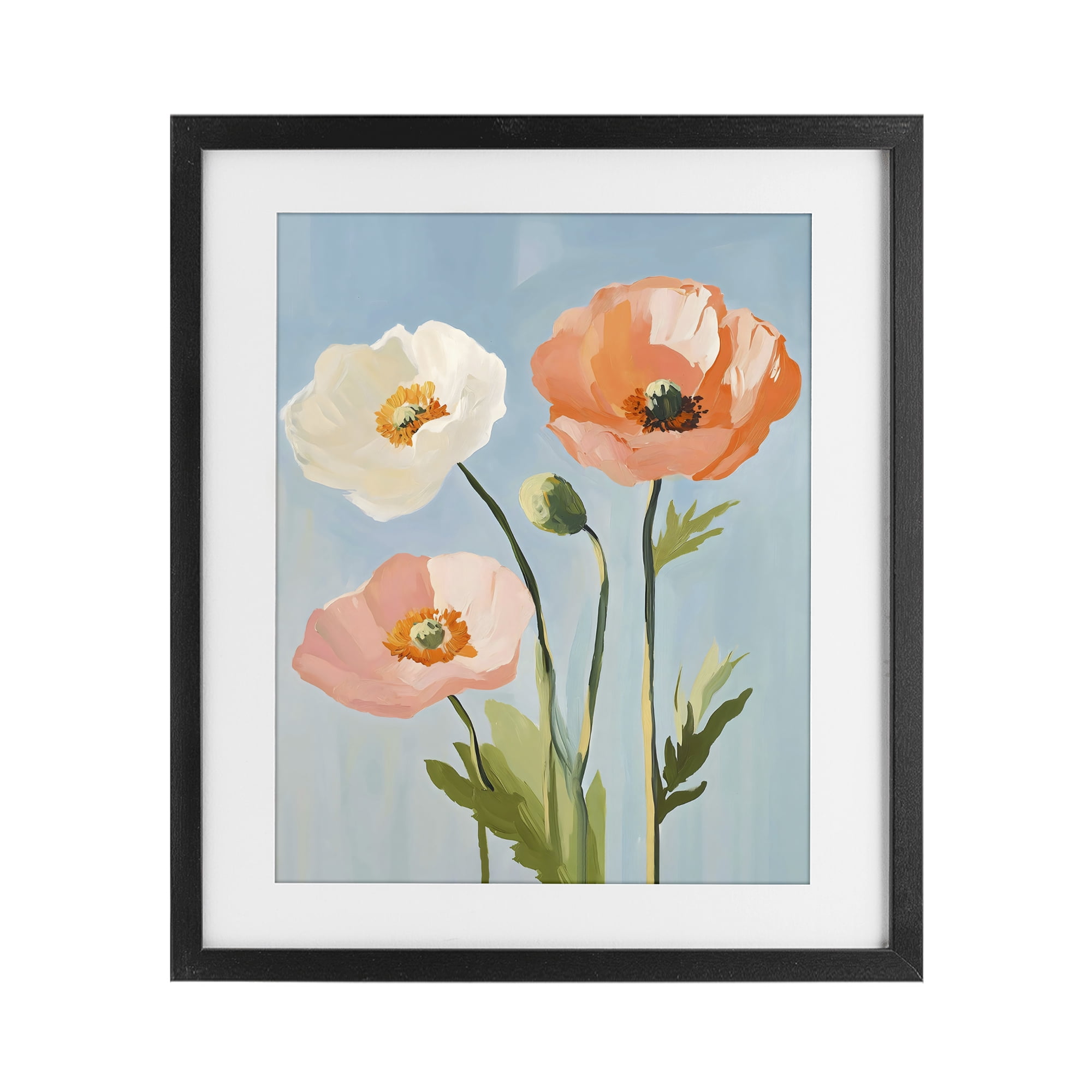 Stupell Industries Pastel Poppy Blooming Trio Black Framed Print Under Glass, design by The Prints Vibe