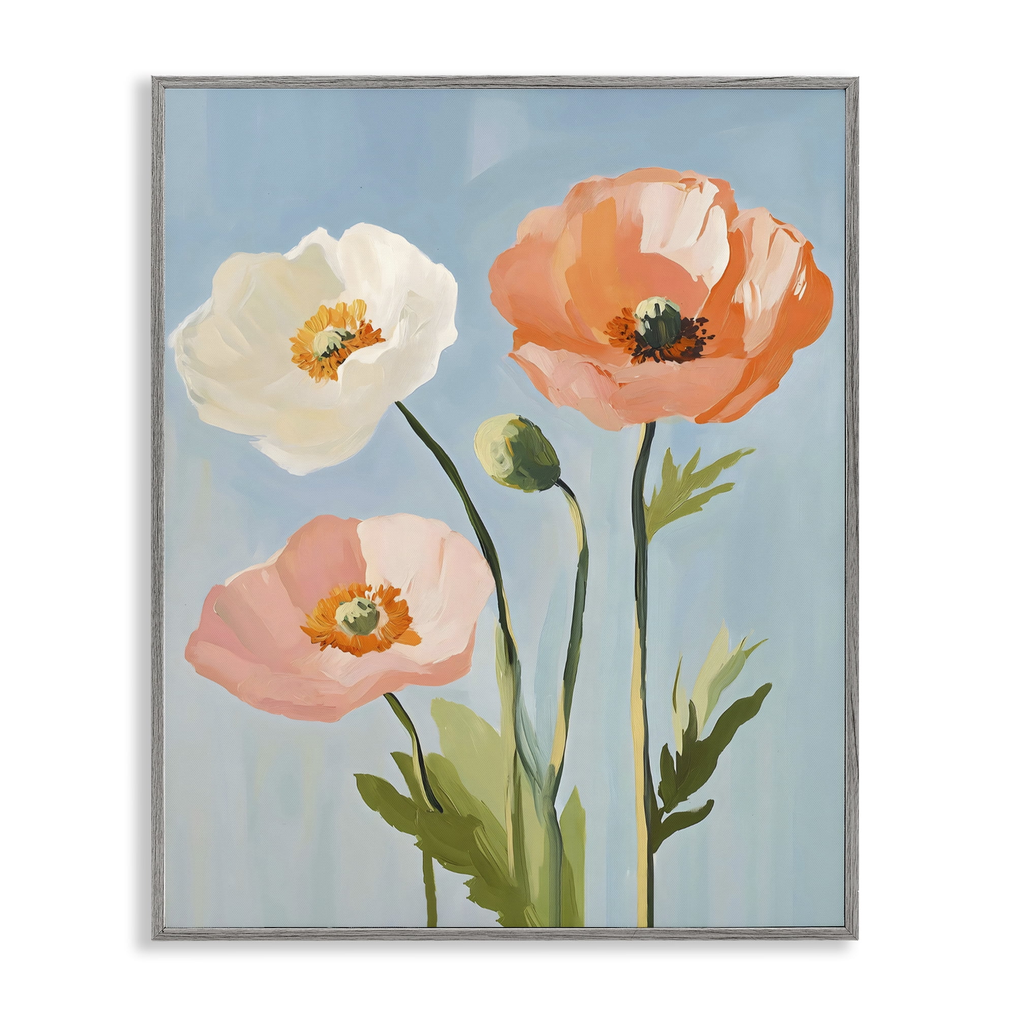 Stupell Industries Pastel Poppy Blooming Trio Gray Framed Giclee Art, design by The Prints Vibe