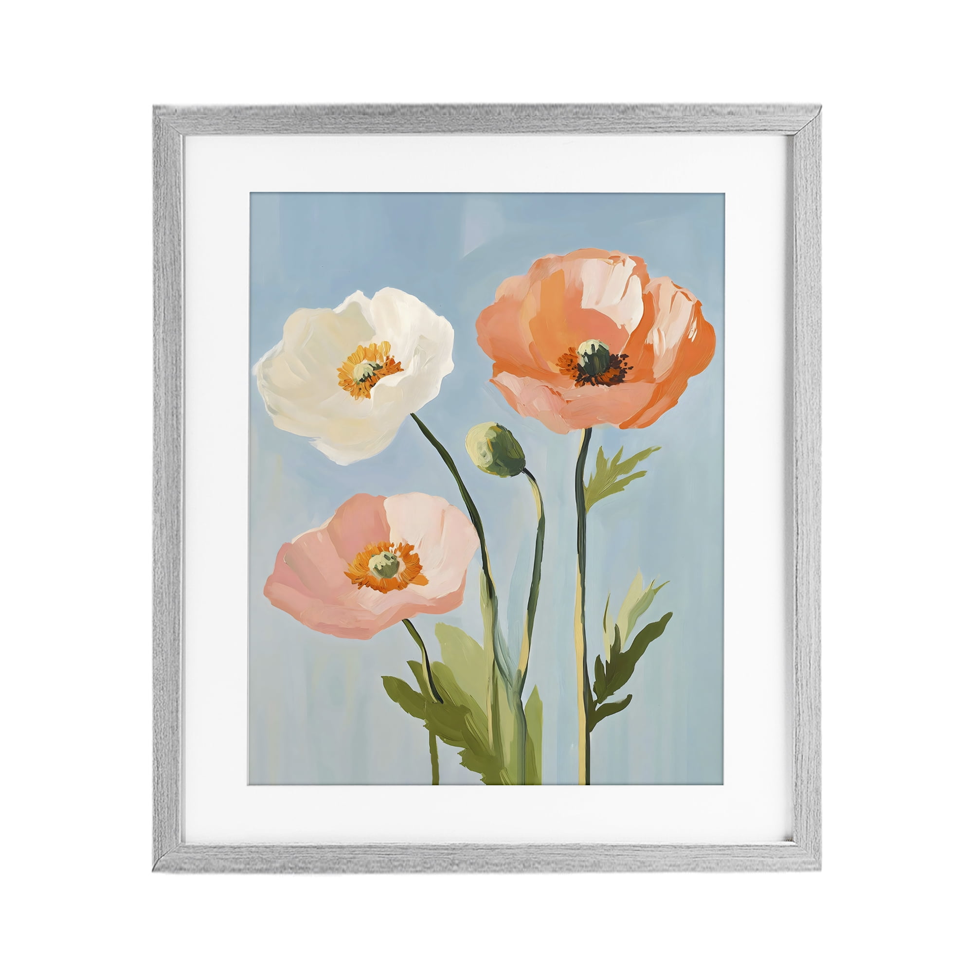 Stupell Industries Pastel Poppy Blooming Trio Gray Framed Print Under Glass, design by The Prints Vibe