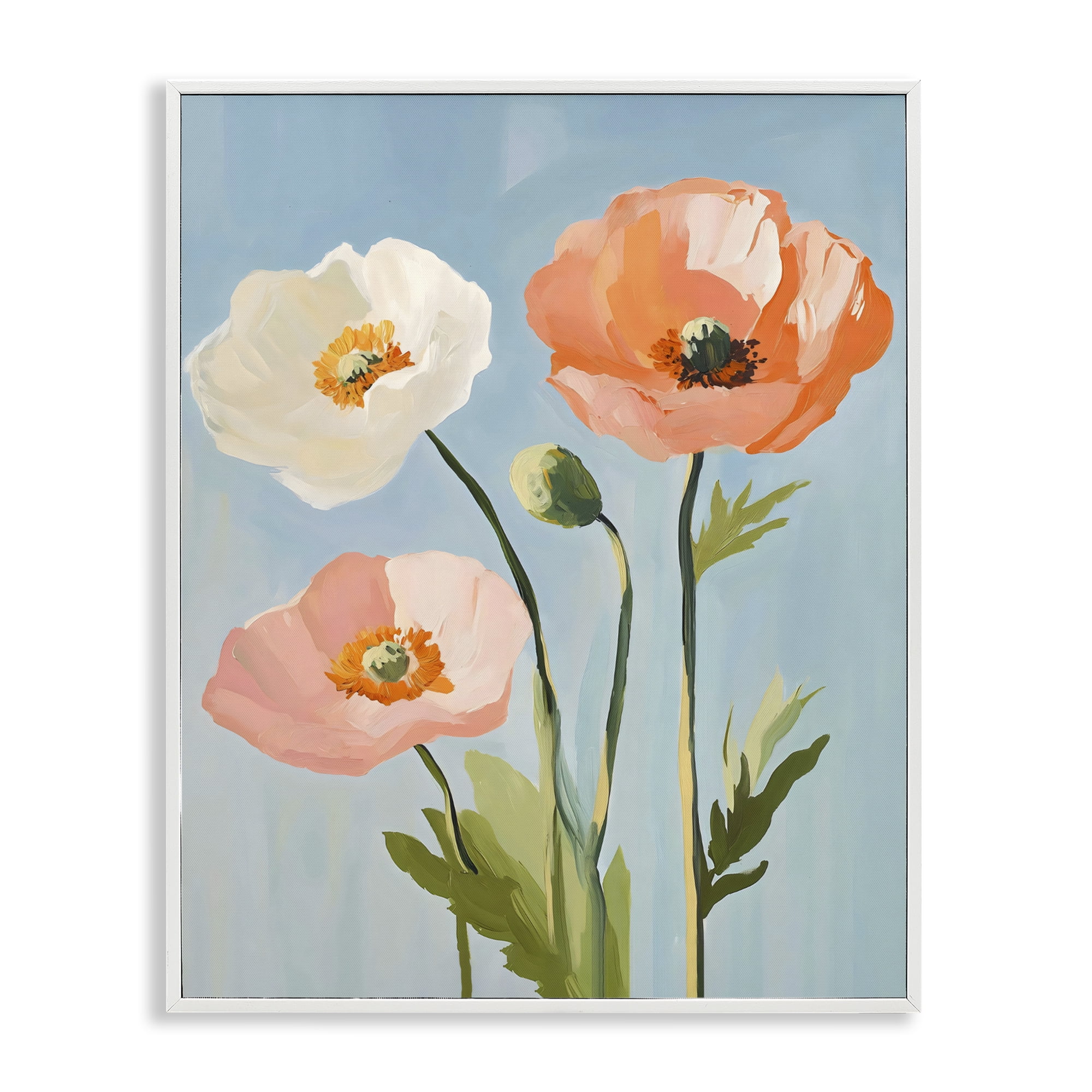 Stupell Industries Pastel Poppy Blooming Trio White Framed Giclee Art, design by The Prints Vibe