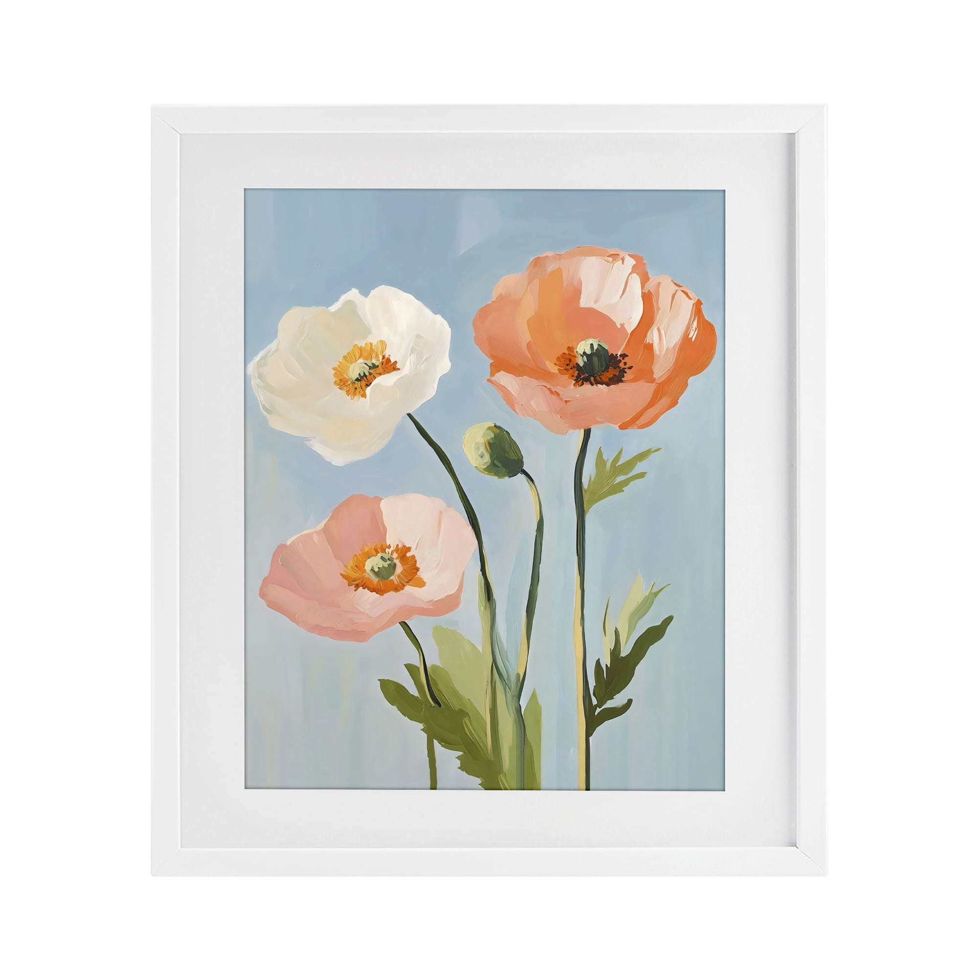 Stupell Industries Pastel Poppy Blooming Trio White Framed Print Under Glass, design by The Prints Vibe