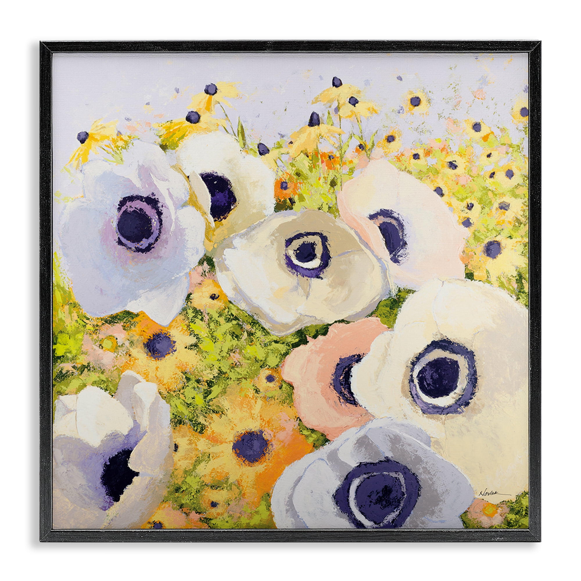 Stupell Industries Pastel Poppy Field Plants & Flowers Painting Black Framed Art Print Wall Art, 17 x 17