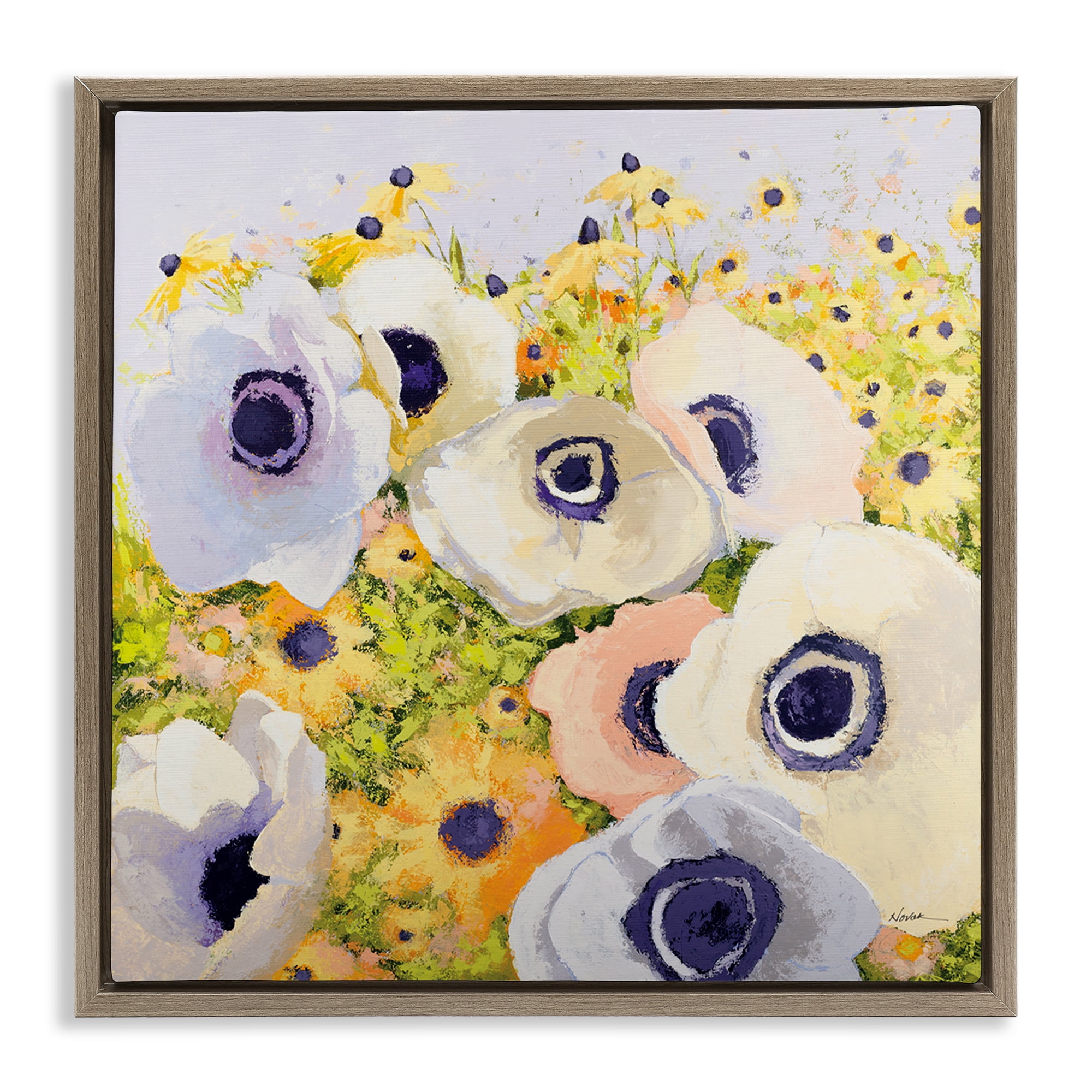 Stupell Industries Pastel Poppy Field Plants & Flowers Painting Brown Floater Framed Canvas Art Print Wall Art, 25 x 25